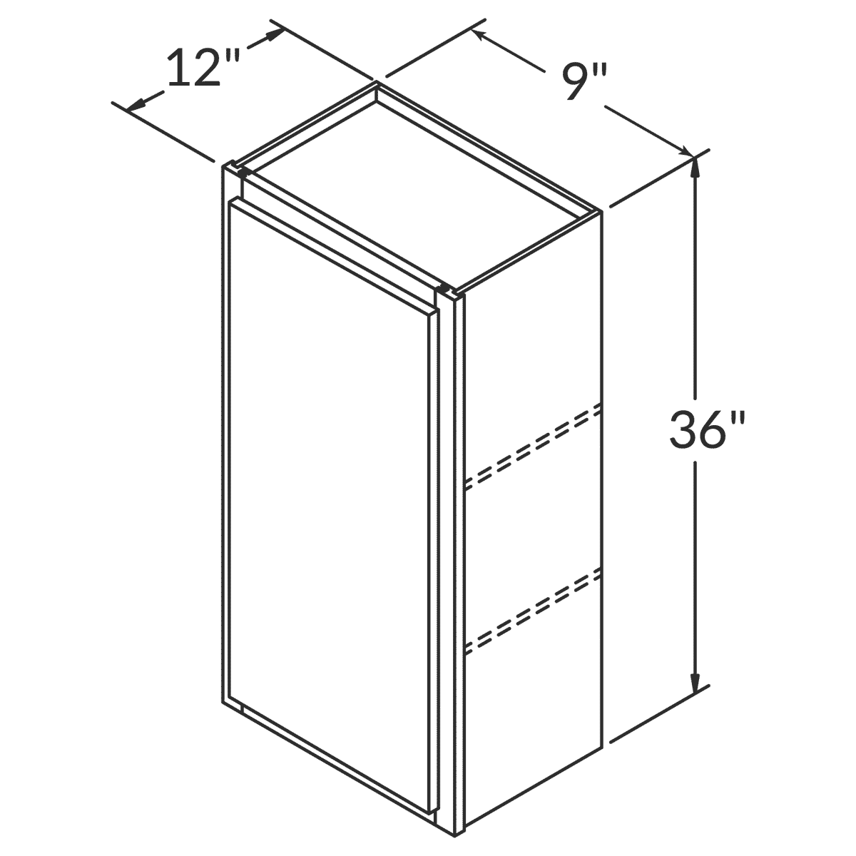 LessCare Danbury Blue Wall 9"W x 36"H Shaker Cabinet Wireframe