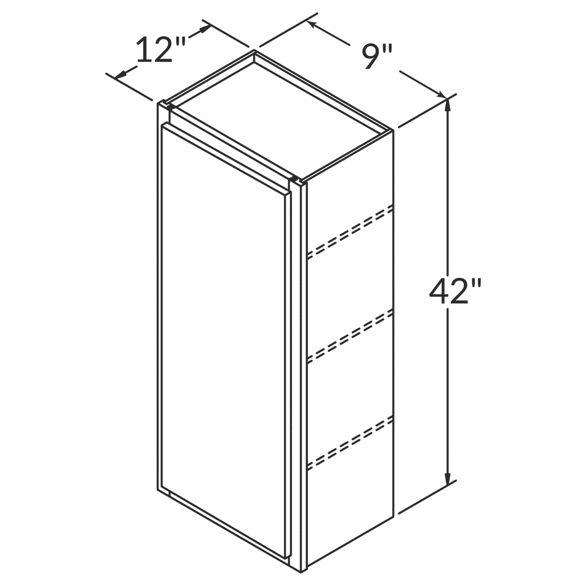 LessCare Colonial Gray Wall 9"W x 42"H Shaker Cabinet Wireframe
