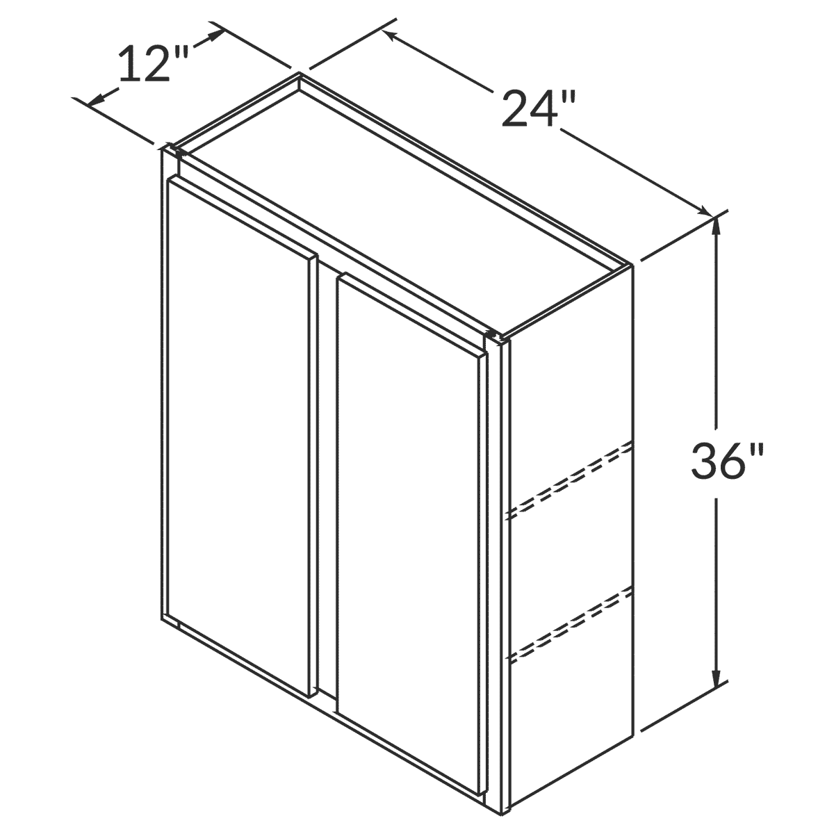 LessCare Newport Wall 24"W x 36"H Shaker Cabinet Wireframe