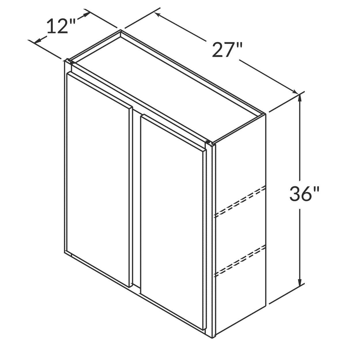 LessCare Danbury Blue Wall 27"W x 36"H Shaker Cabinet Wireframe