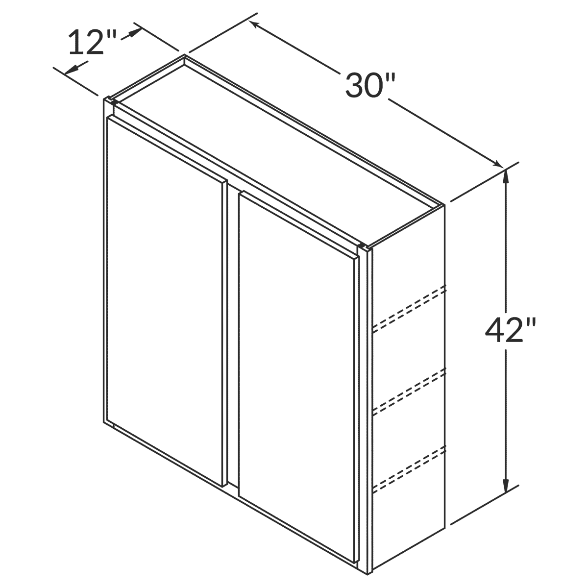 LessCare Colonial Gray Wall 30"W x 42"H Shaker Cabinet Wireframe