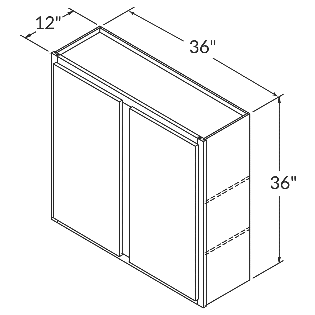 LessCare Colonial Gray Wall 36"W x 36"H Shaker Cabinet Wireframe