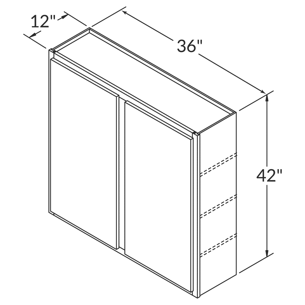 LessCare Danbury Blue Wall 36"W x 42"H Shaker Cabinet Wireframe