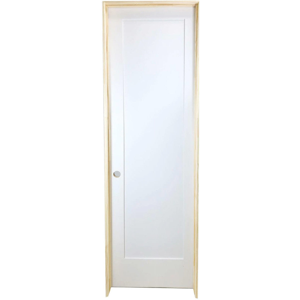 18 in x 80 in White 1-Panel Shaker Solid Core Primed MDF Prehung Interior Door