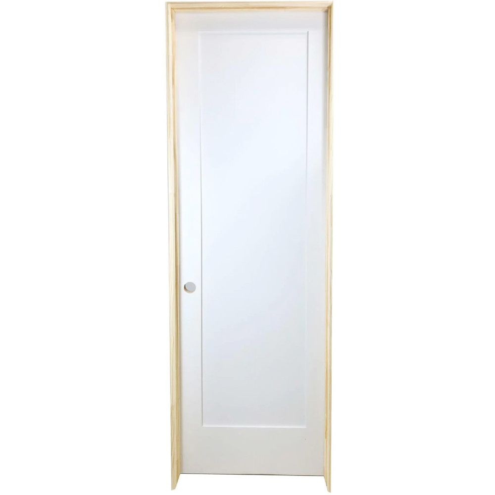 24 in x 80 in White 1-Panel Shaker Solid Core Primed MDF Prehung Interior Door