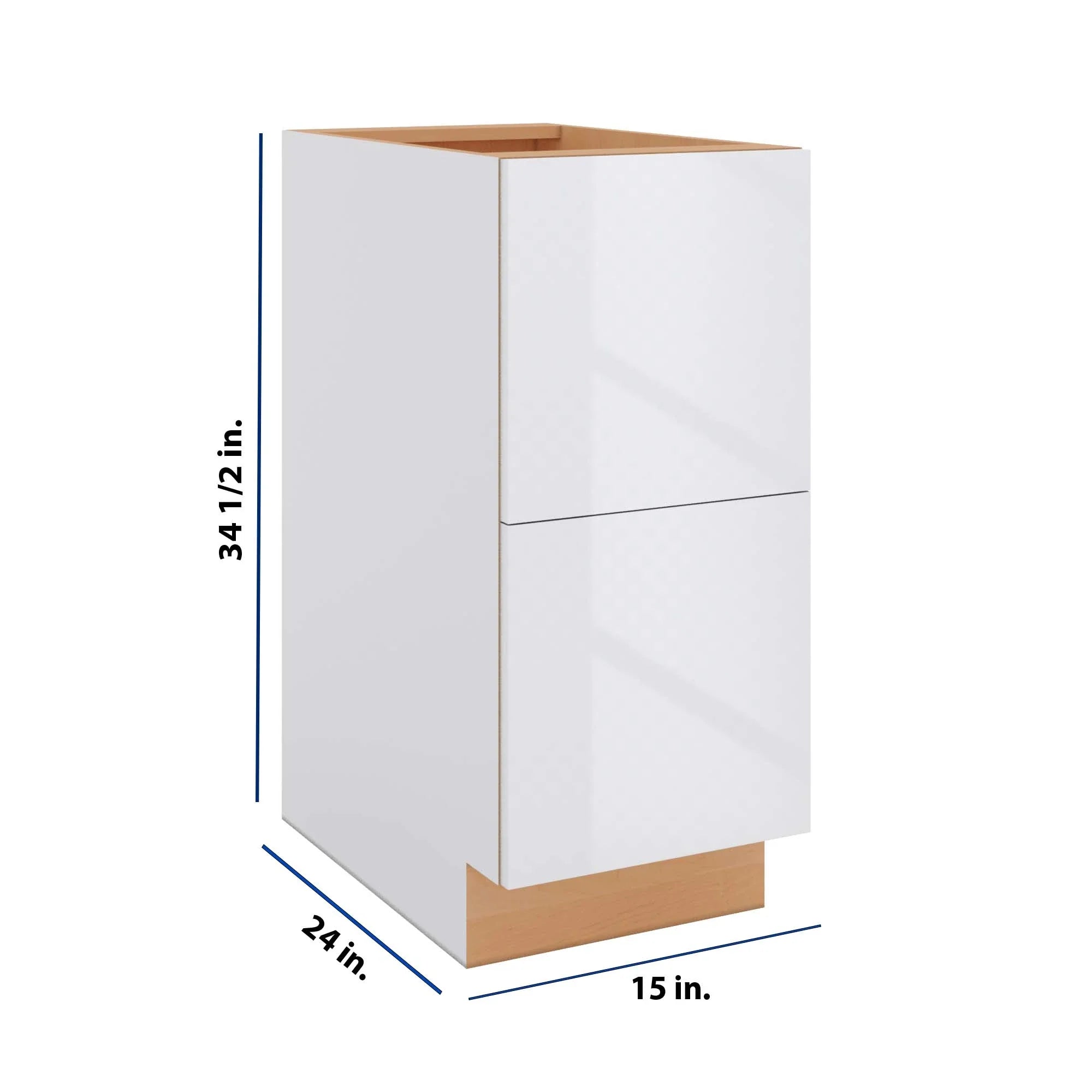 Modernform Cabinet Gloss White 15" W X 34 1/2" H X 24" D  2 Drawer Base Cabinet