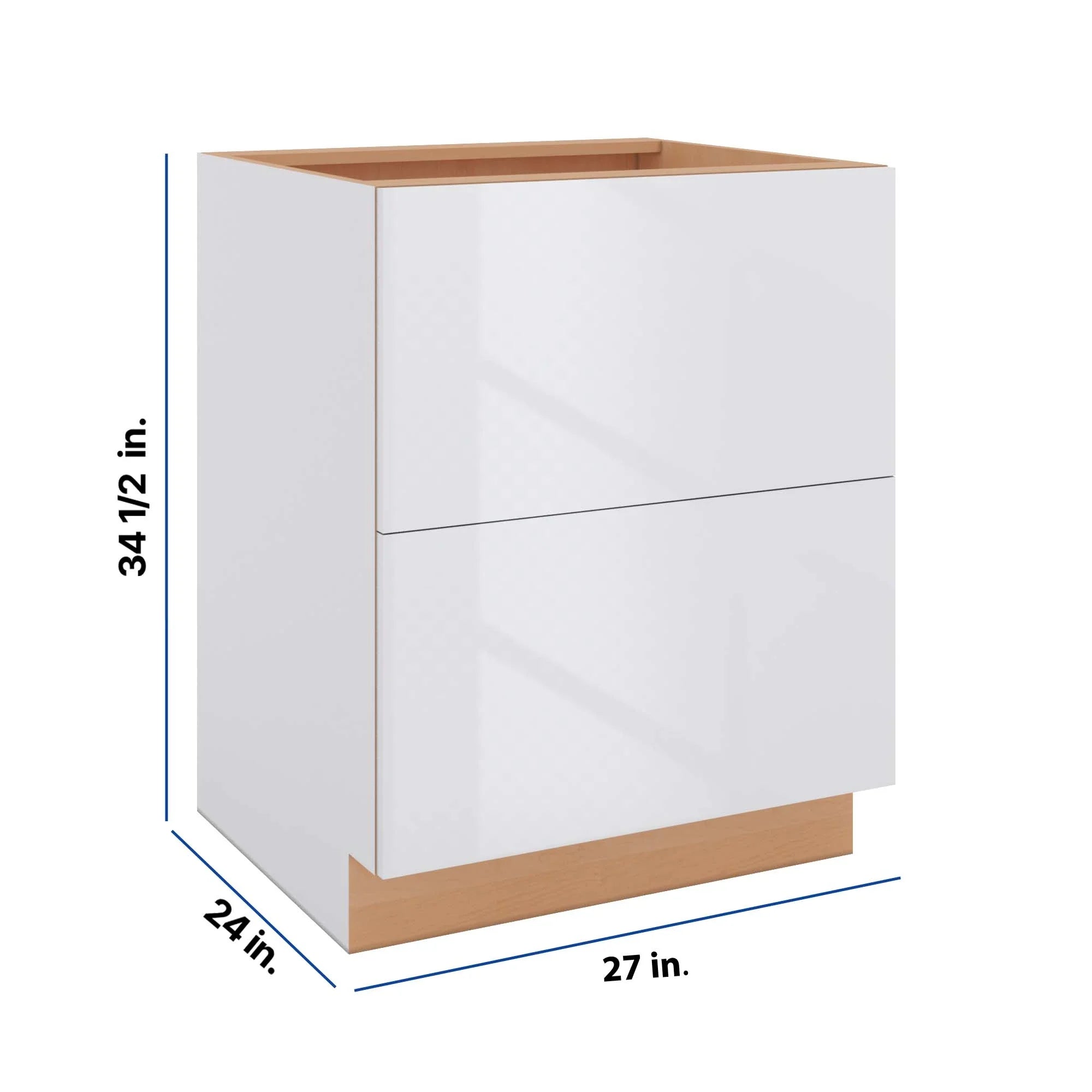 Modernform Cabinet Gloss White 27" W X 34 1/2" H X 24" D  2 Drawer Base Cabinet