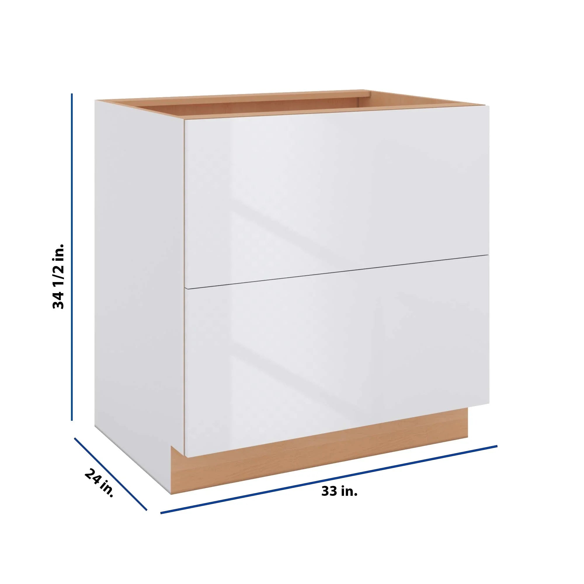 Modernform Cabinet Gloss White 33" W X 34 1/2" H X 24" D  2 Drawer Base Cabinet