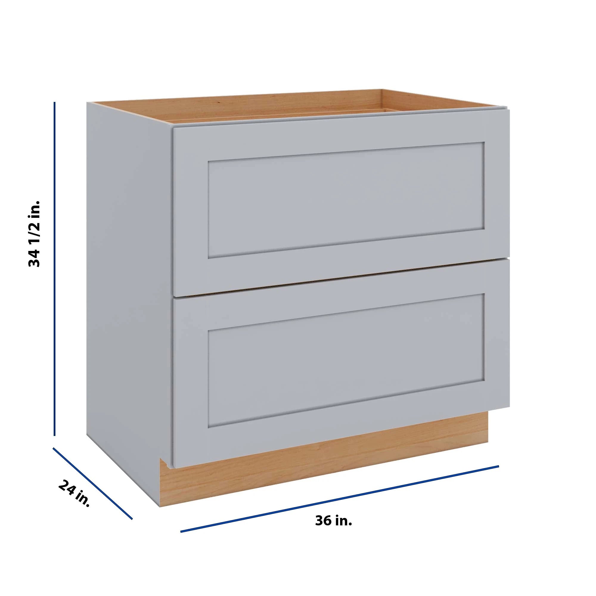 Modernform Cabinet Grey Shaker 36" W X 34 1/2" H X 24" D  2 Drawer Base Cabinet