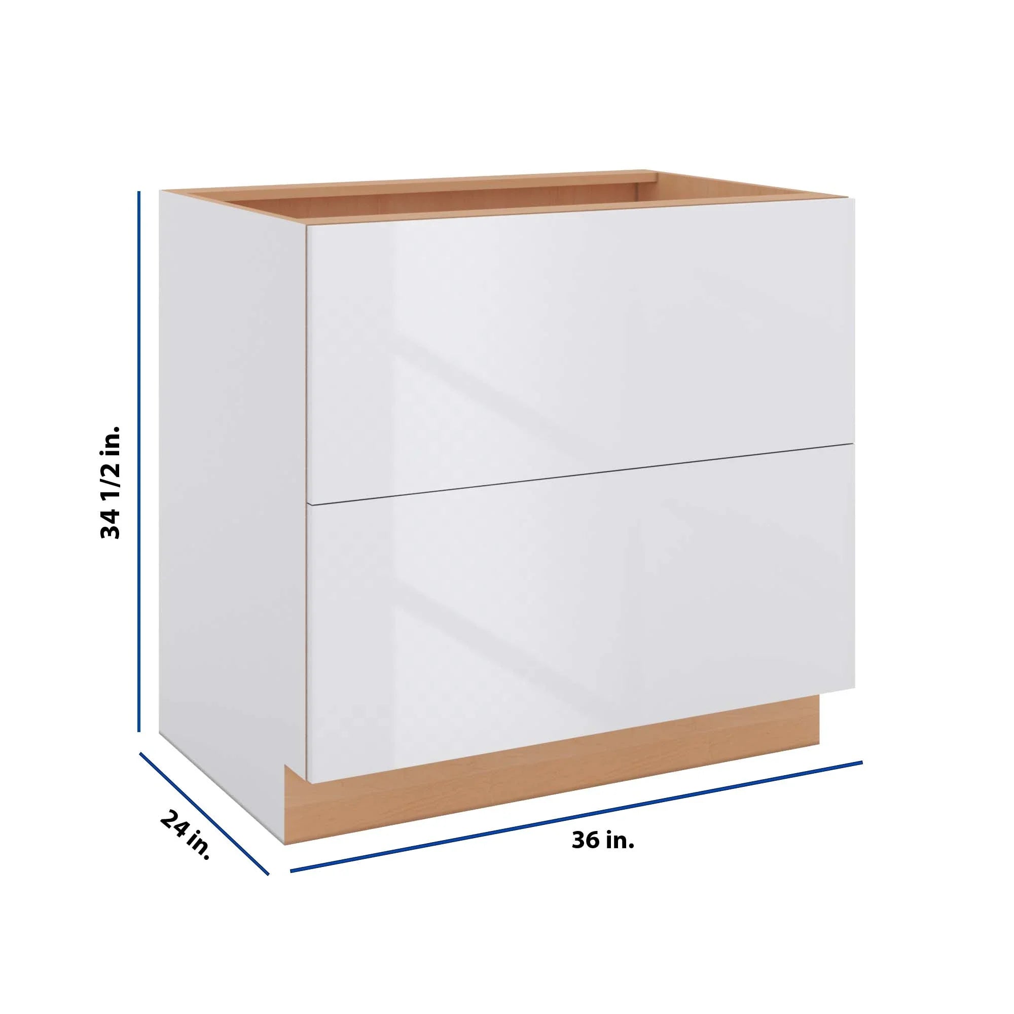 Modernform Cabinet Gloss White 36" W X 34 1/2" H X 24" D  2 Drawer Base Cabinet