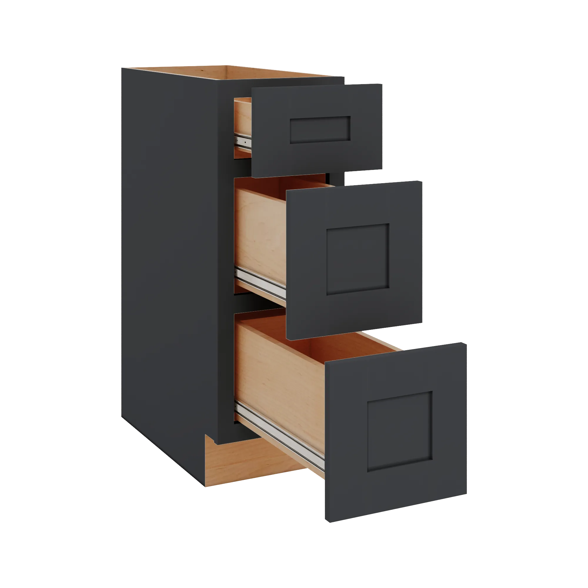 Modernform Cabinet Onyx Black Shaker 12" W X 34 1/2" H X 24" D  3 Drawer Base Cabinet