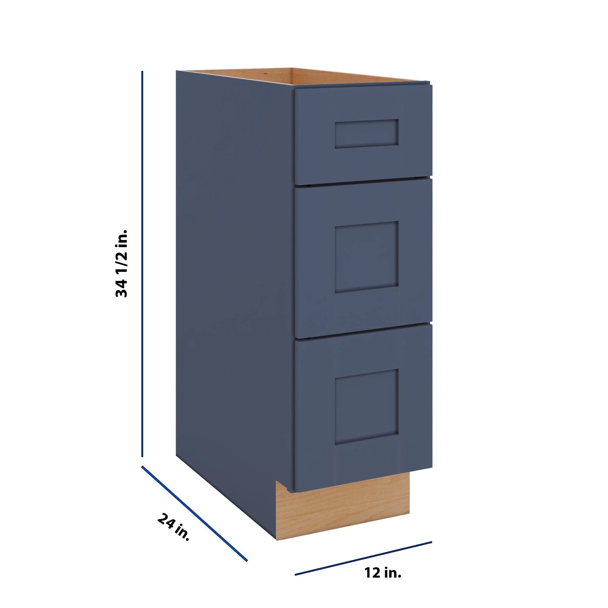 Modernform Cabinet Signature Blue 12" W X 34 1/2" H X 24" D  3 Drawer Base Cabinet