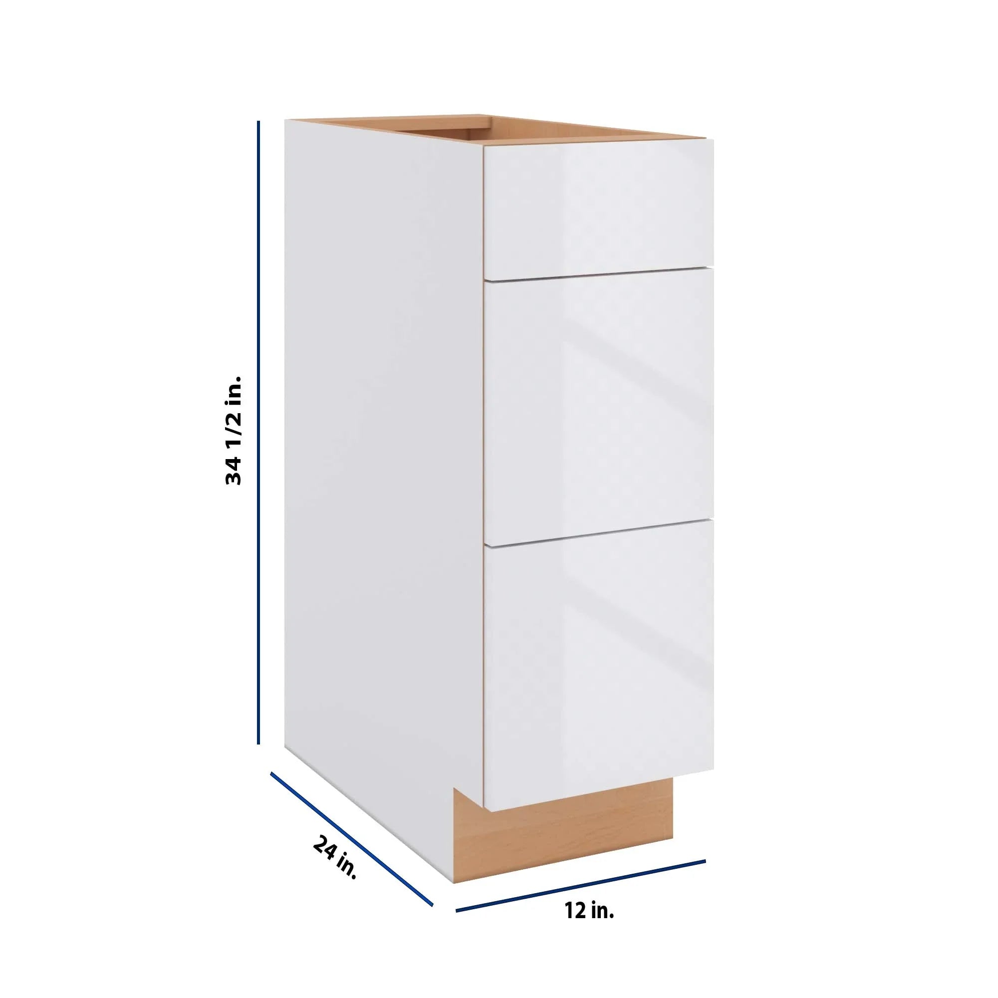 Modernform Cabinet Gloss White 12" W X 34 1/2" H X 24" D  3 Drawer Base Cabinet