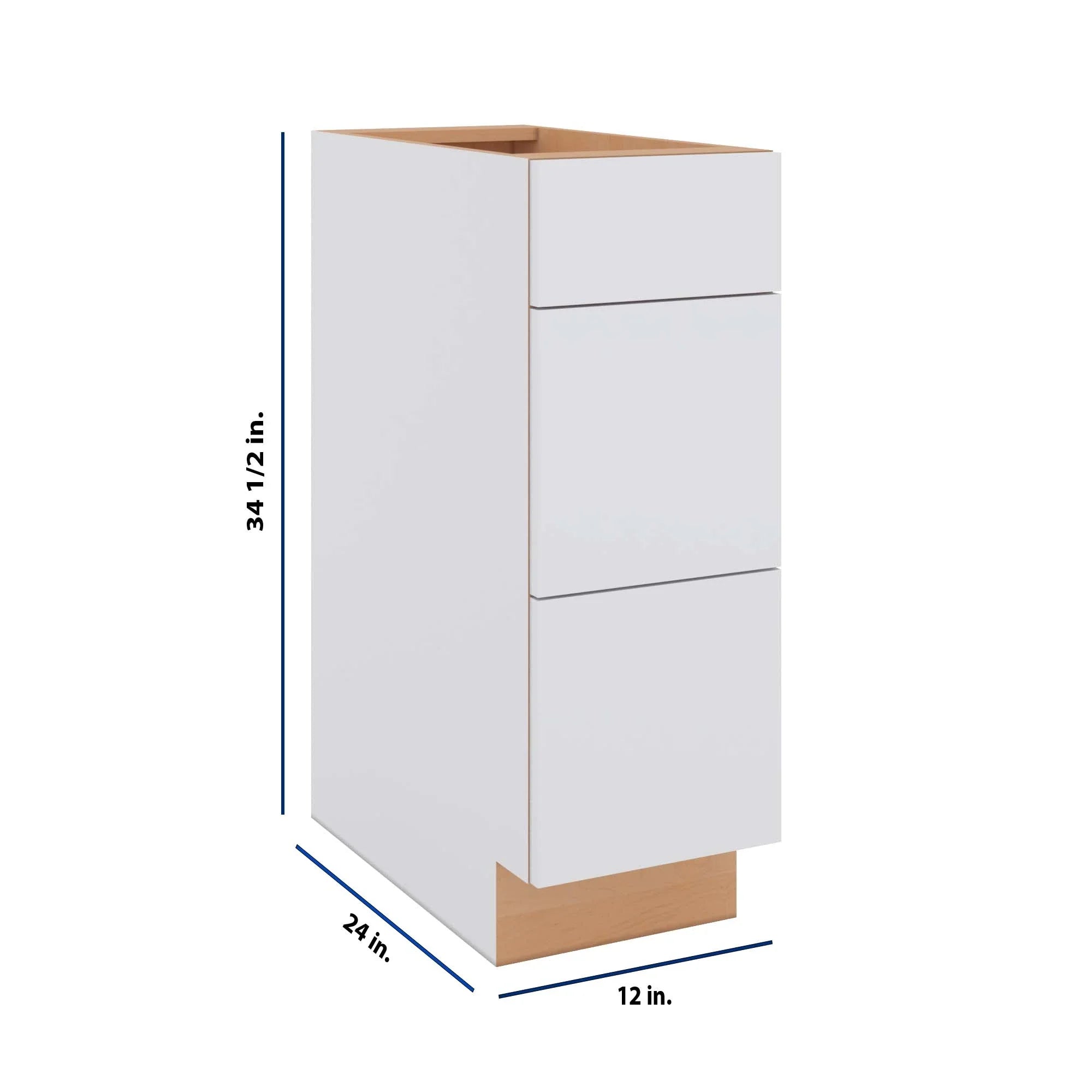 Modernform Cabinet Matte White 12" W X 34 1/2" H X 24" D  3 Drawer Base Cabinet