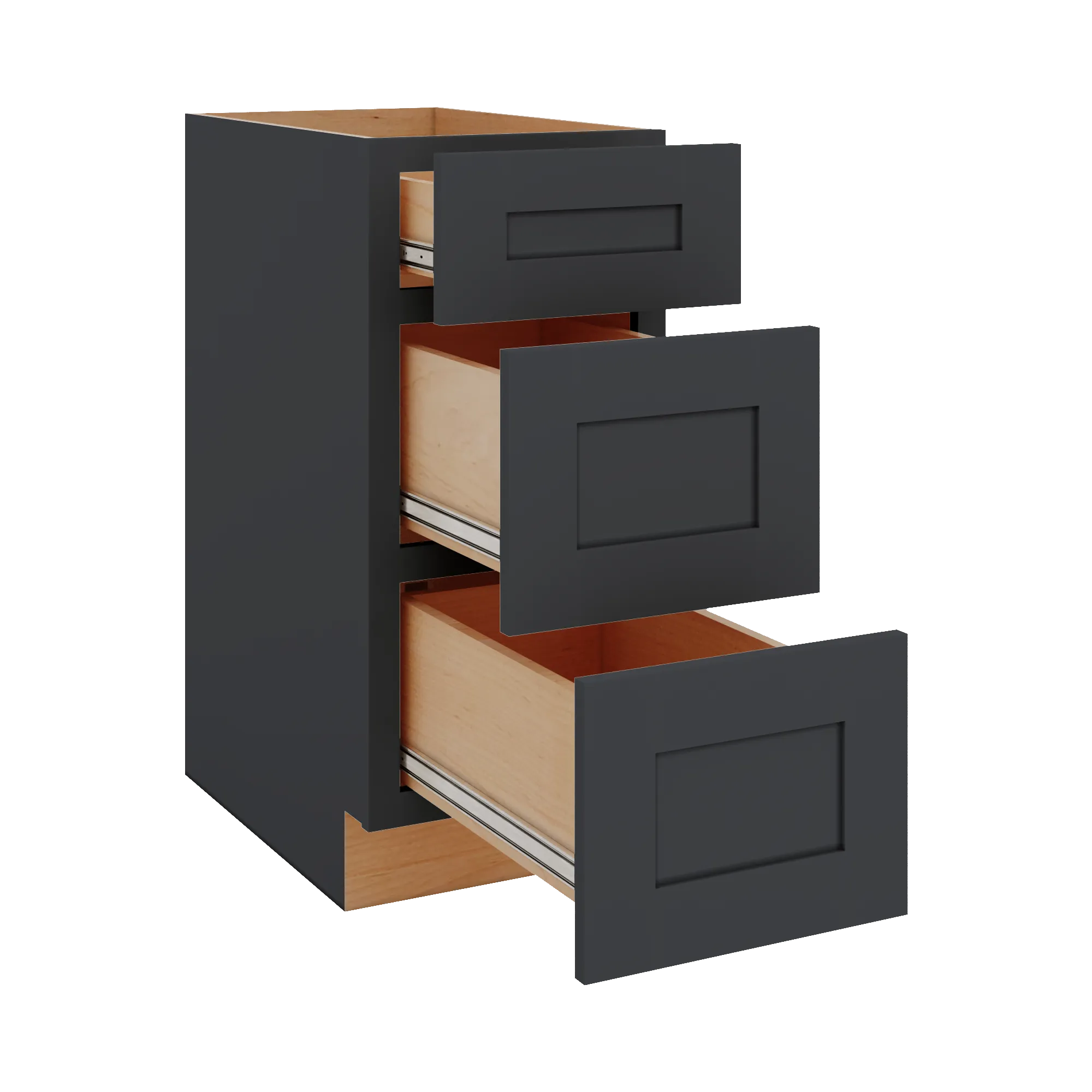 Modernform Cabinet Onyx Black Shaker 15" W X 34 1/2" H X 24" D  3 Drawer Base Cabinet