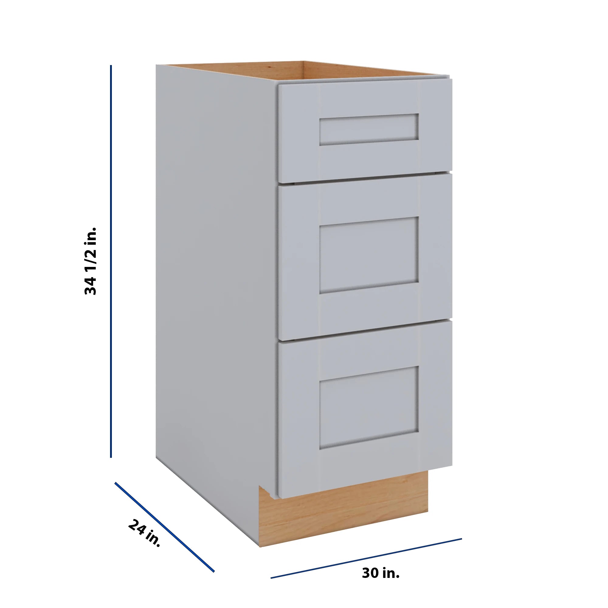 Modernform Cabinet Grey Shaker 15" W X 34 1/2" H X 24" D  3 Drawer Base Cabinet