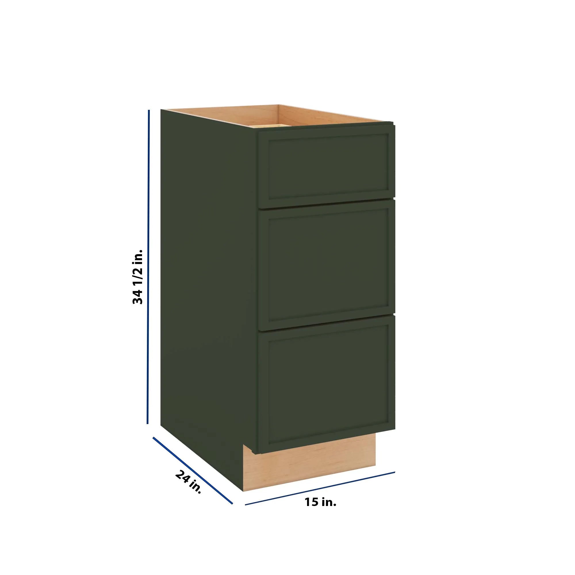 Modernform Cabinet Slim Sage Green 15" W X 34 1/2" H X 24" D  3 Drawer Base Cabinet