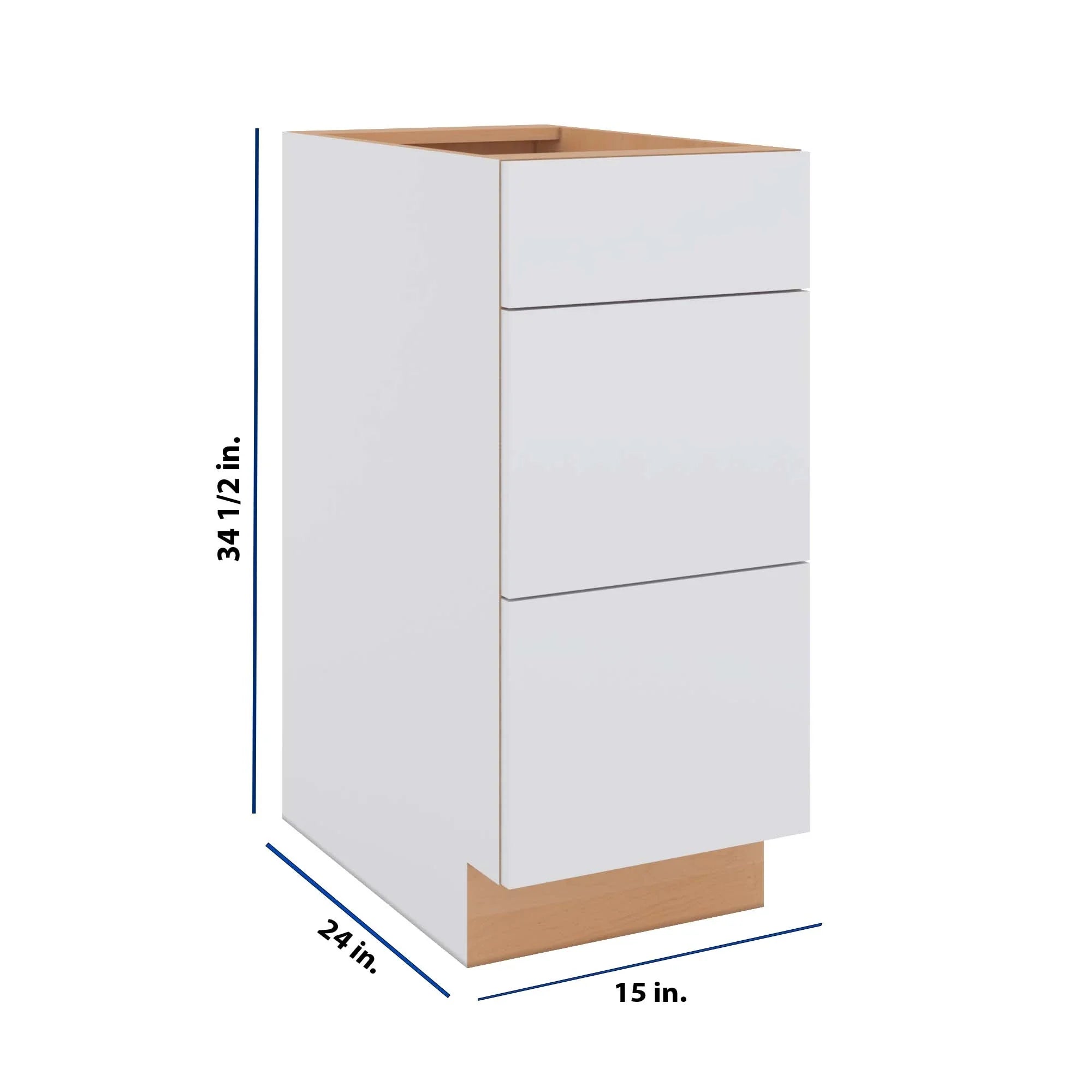 Modernform Cabinet Matte White 15" W X 34 1/2" H X 24" D  3 Drawer Base Cabinet