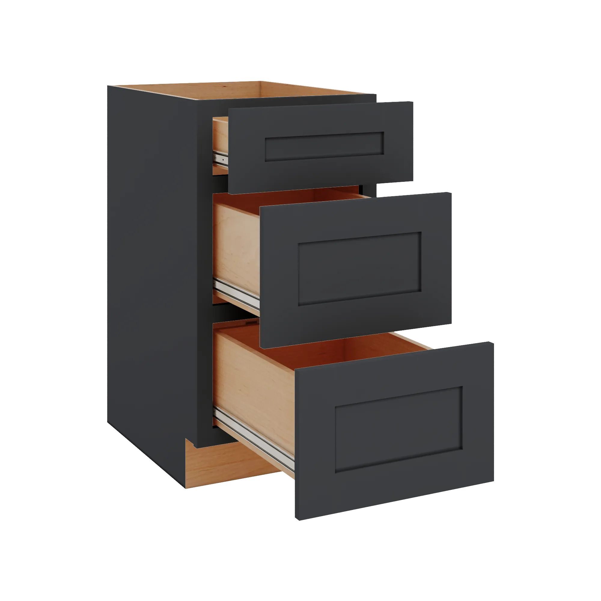 Modernform Cabinet Onyx Black Shaker 18" W X 34 1/2" H X 24" D  3 Drawer Base Cabinet