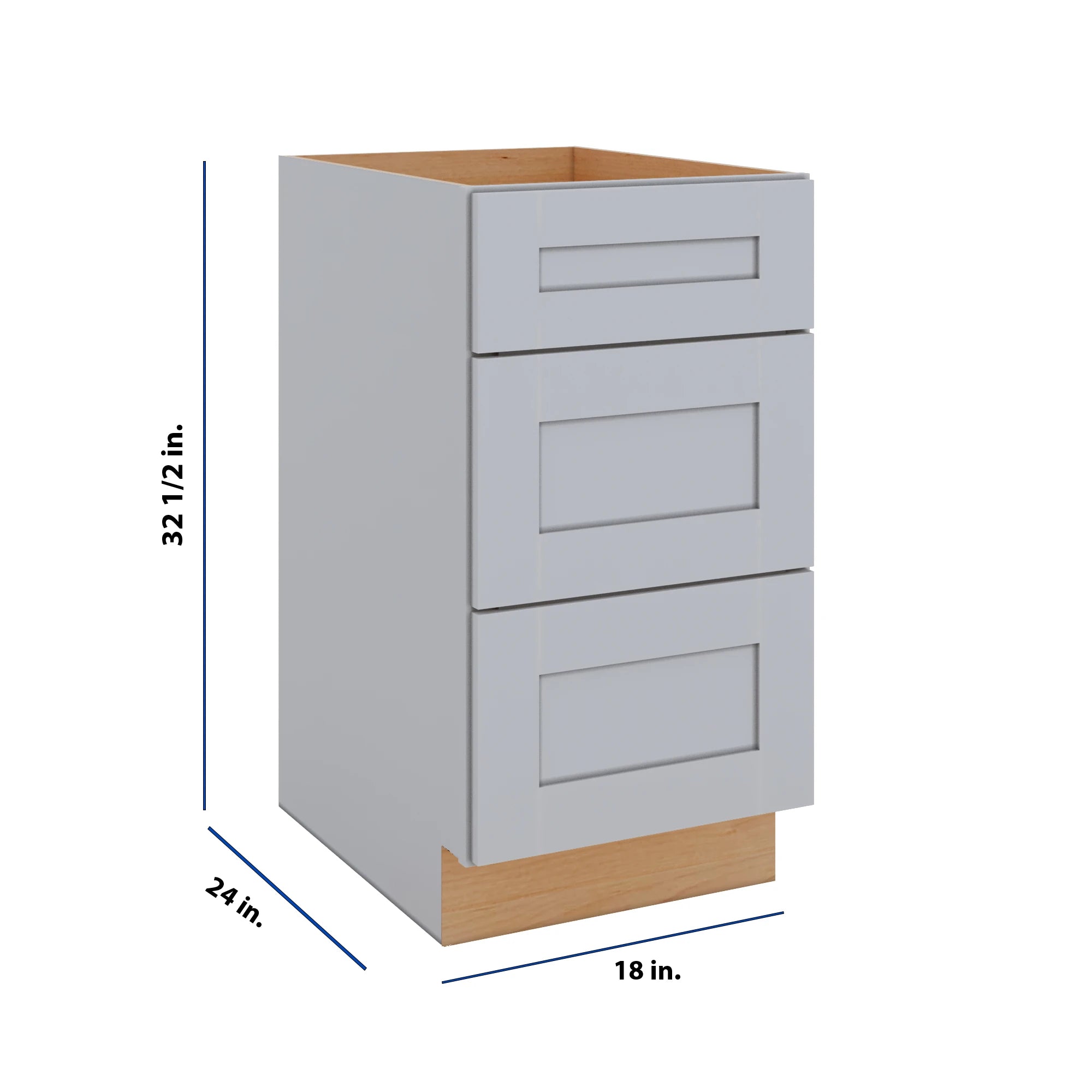 Modernform Cabinet Grey Shaker 18" W X 34 1/2" H X 24" D  3 Drawer Base Cabinet