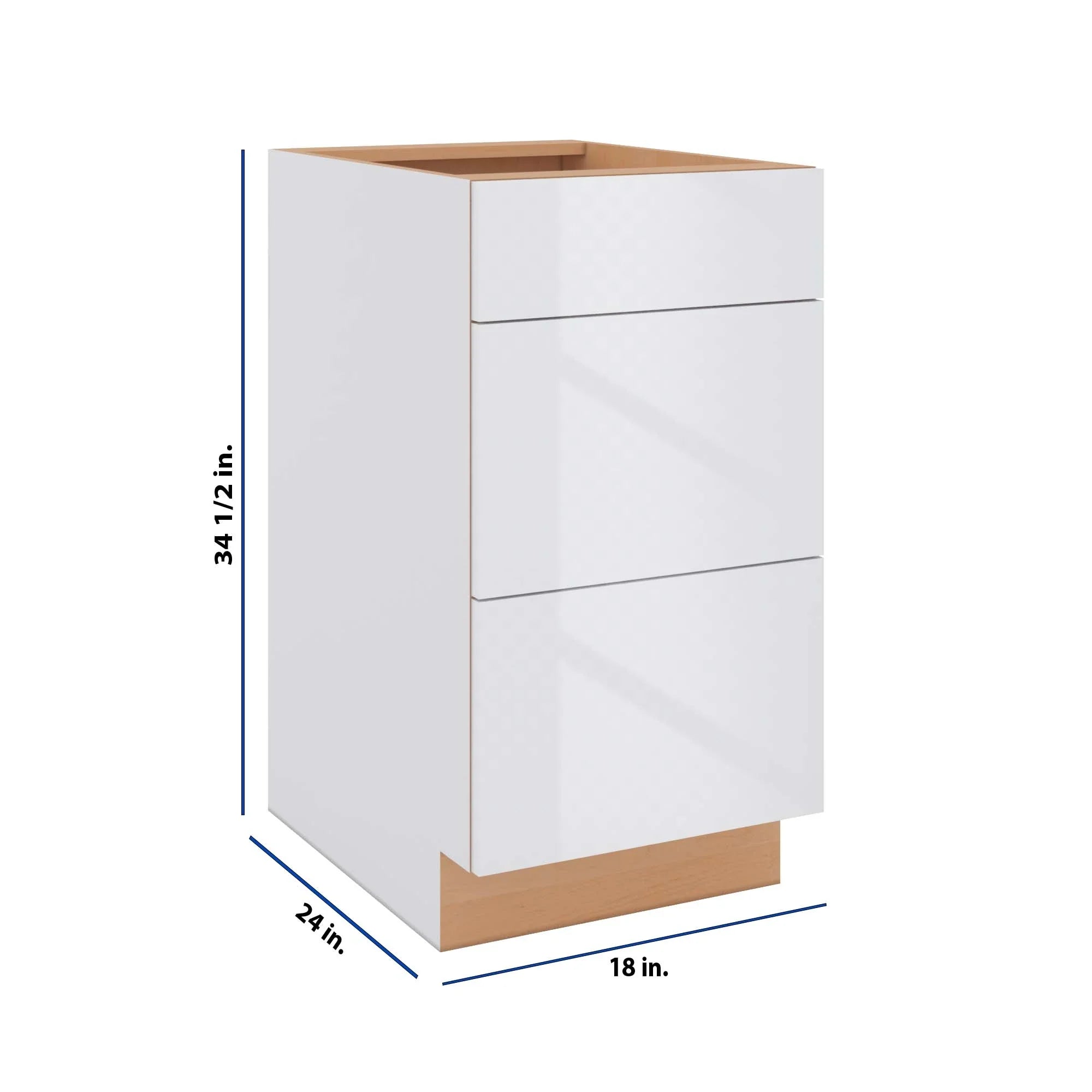 Modernform Cabinet Gloss White 18" W X 34 1/2" H X 24" D  3 Drawer Base Cabinet