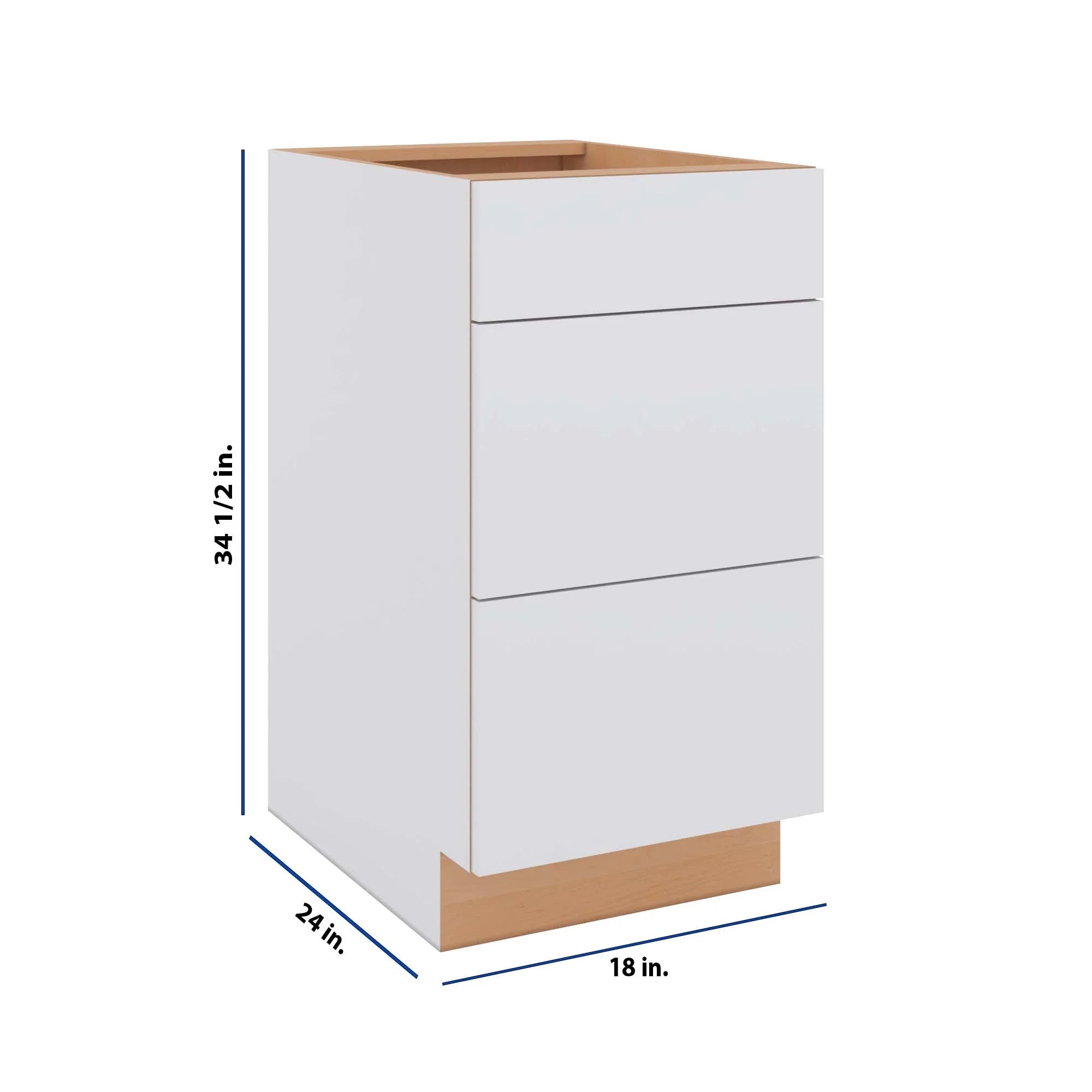 Modernform Cabinet Matte White 18" W X 34 1/2" H X 24" D  3 Drawer Base Cabinet