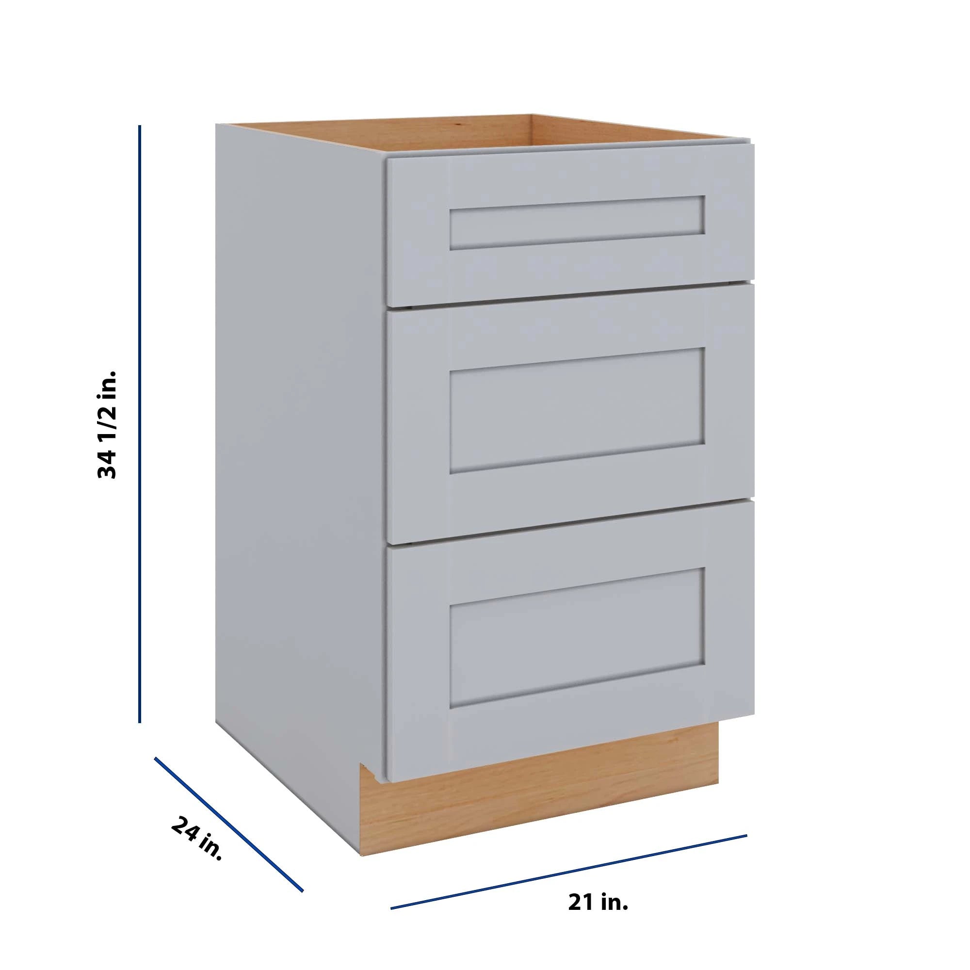 Modernform Cabinet Grey Shaker 21" W X 34 1/2" H X 24" D  3 Drawer Base Cabinet