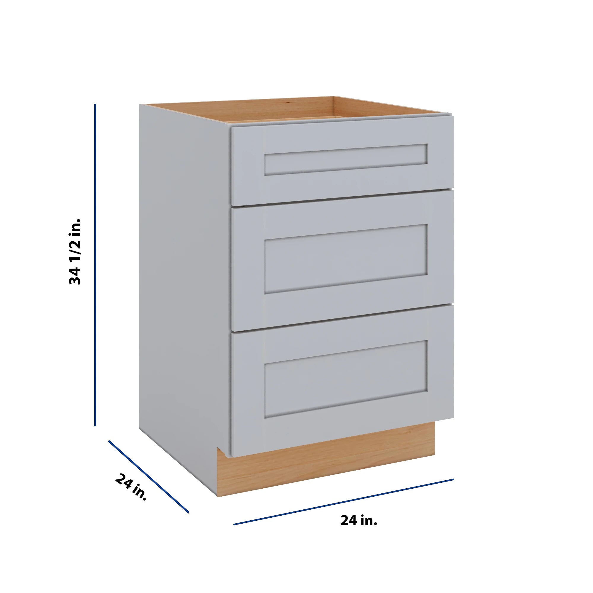 Modernform Cabinet Grey Shaker 24" W X 34 1/2" H X 24" D  3 Drawer Base Cabinet