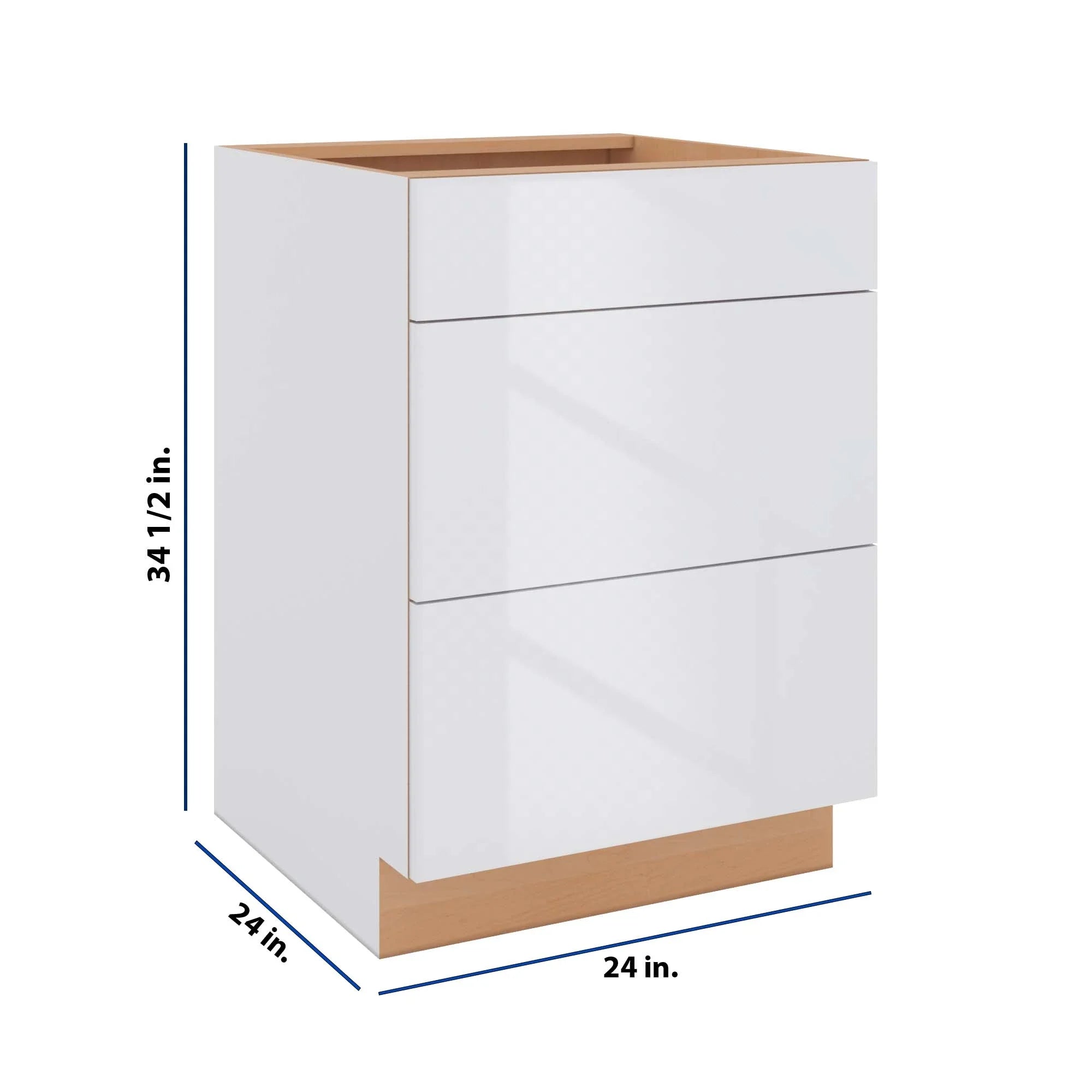 Modernform Cabinet Gloss White 24" W X 34 1/2" H X 24" D  3 Drawer Base Cabinet
