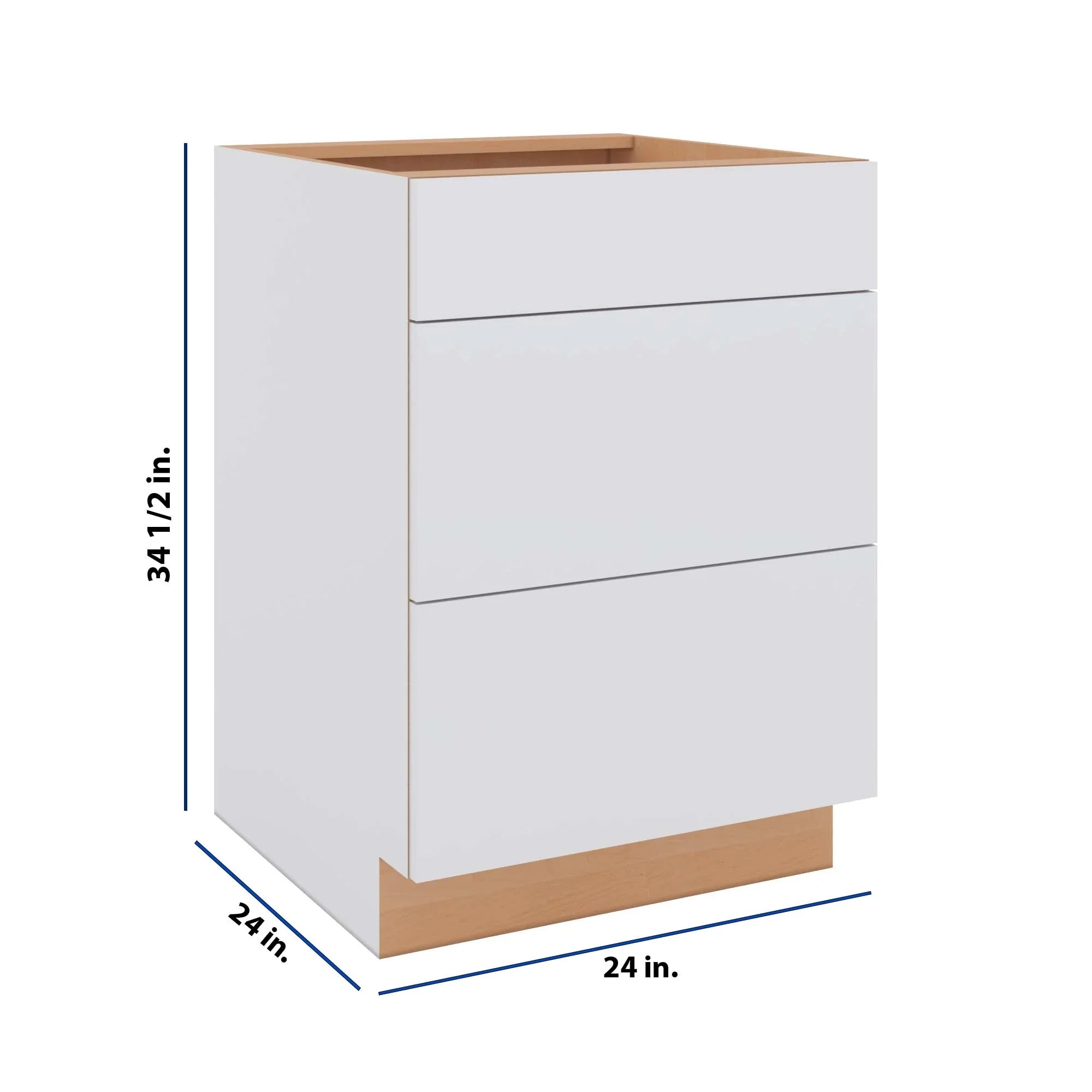 Modernform Cabinet Matte White 24" W X 34 1/2" H X 24" D  3 Drawer Base Cabinet