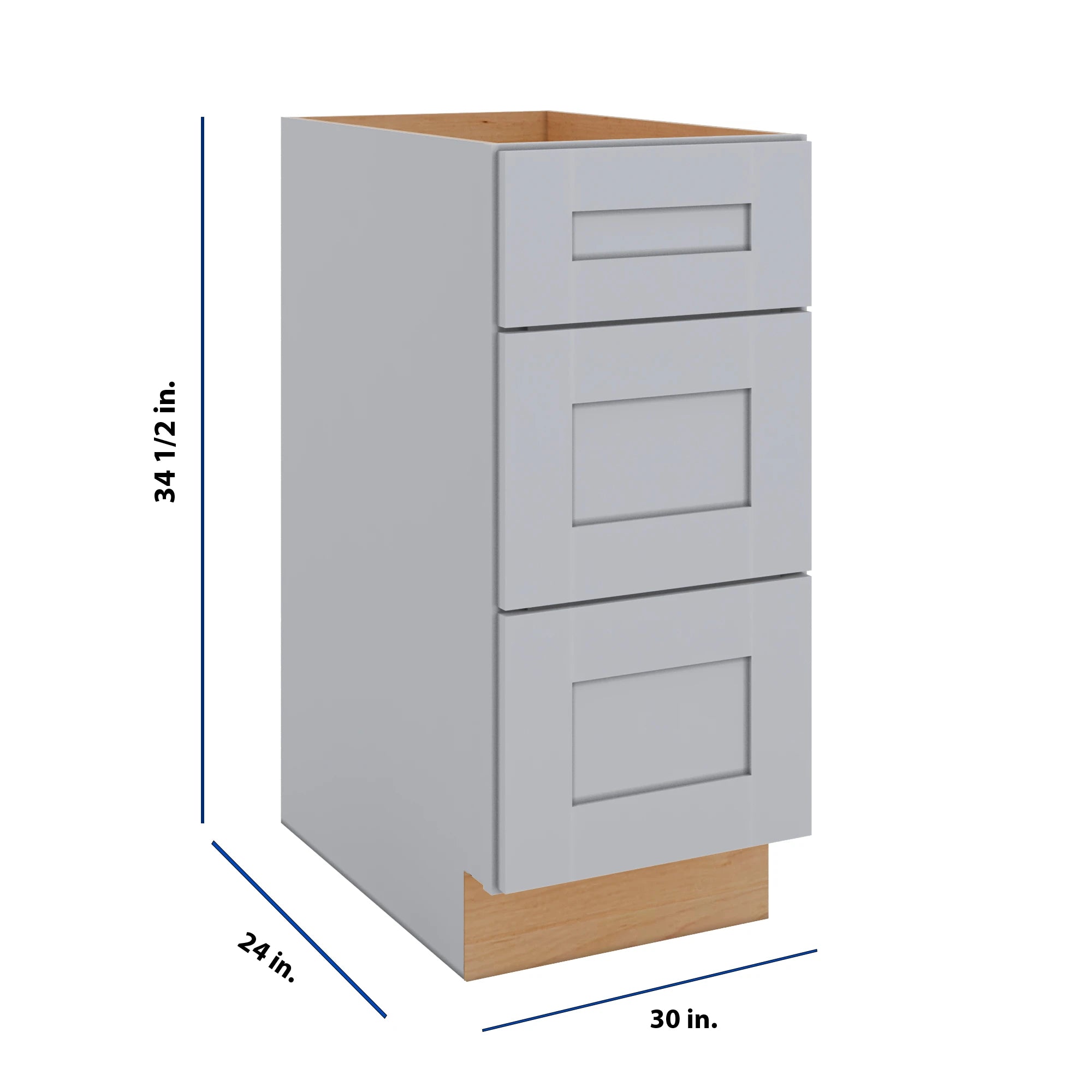 Modernform Cabinet Grey Shaker 30" W X 34 1/2" H X 24" D  3 Drawer Base Cabinet