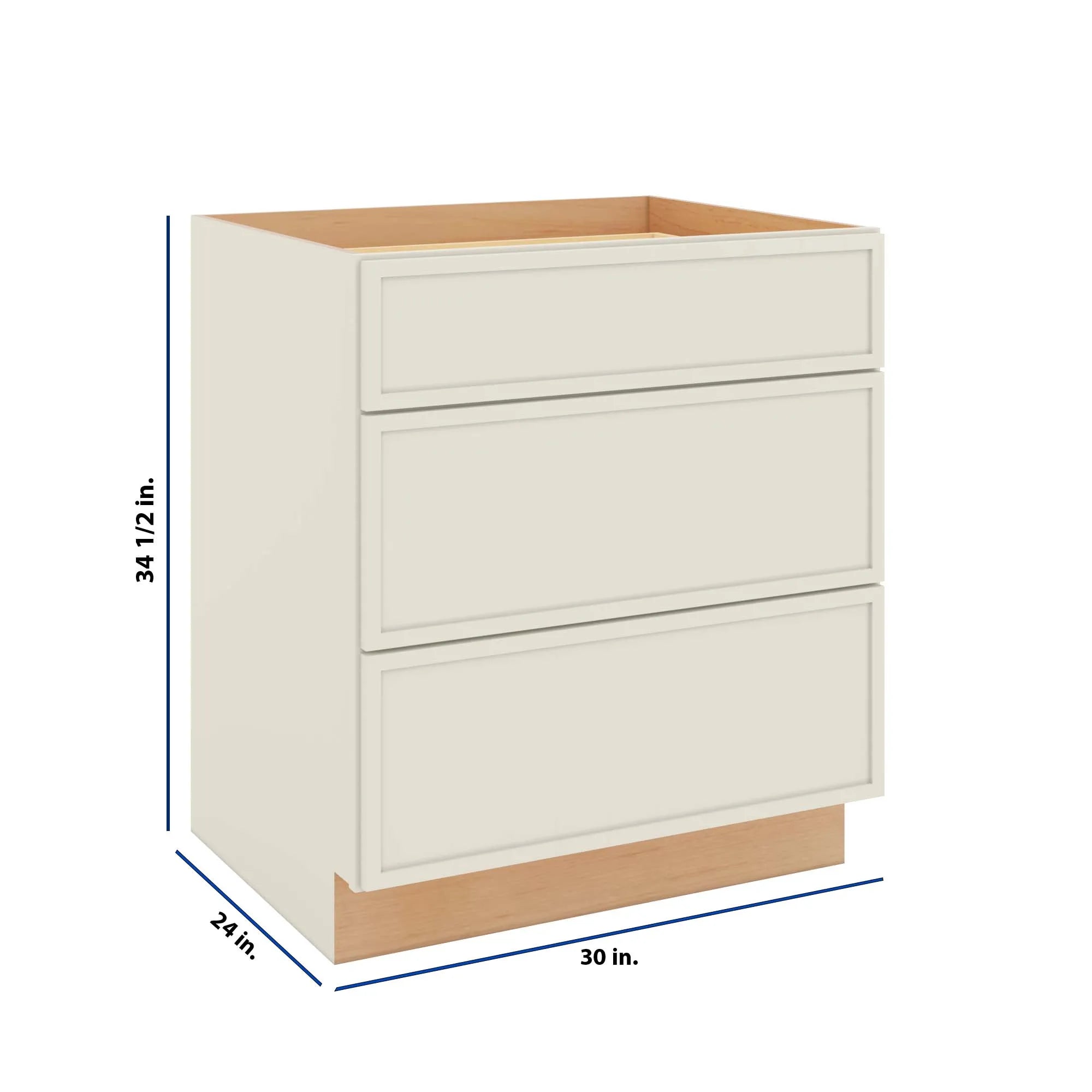 Modernform Cabinet Slim Dove White 30" W X 34 1/2" H X 24" D  3 Drawer Base Cabinet