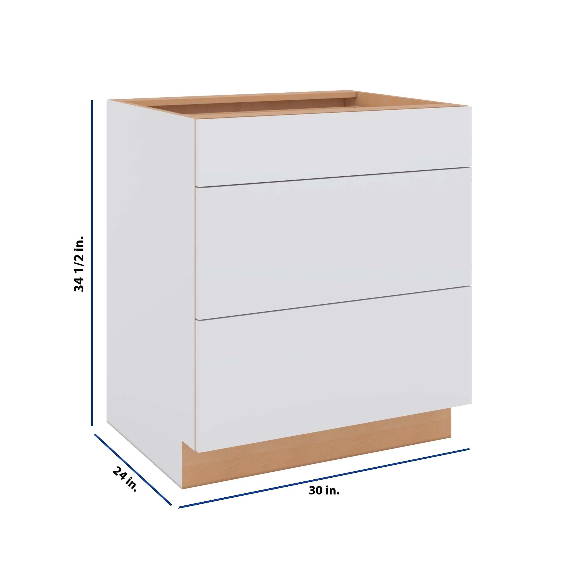 Modernform Cabinet Matte White 30" W X 34 1/2" H X 24" D  3 Drawer Base Cabinet