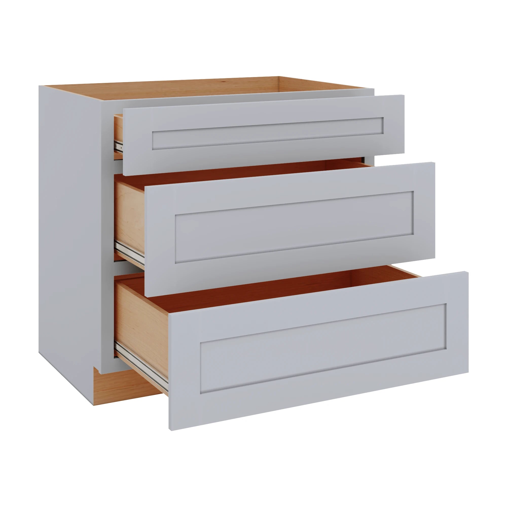 Modernform Cabinet Grey Shaker 36" W X 34 1/2" H X 24" D  3 Drawer Base Cabinet