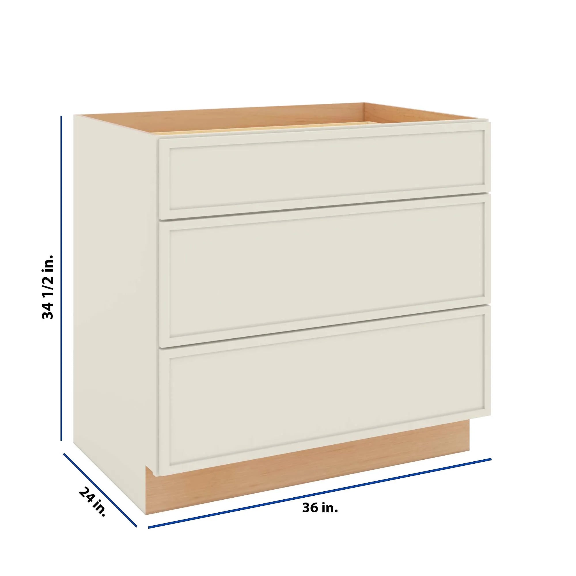 Modernform Cabinet Slim Dove White 36" W X 34 1/2" H X 24" D  3 Drawer Base Cabinet