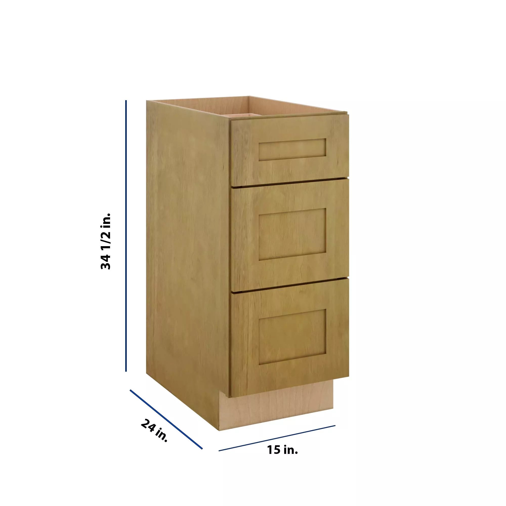 Modernform Cabinet Natural Shaker 15" W X 34 1/2" H X 24" D  3 Drawer Base Cabinet