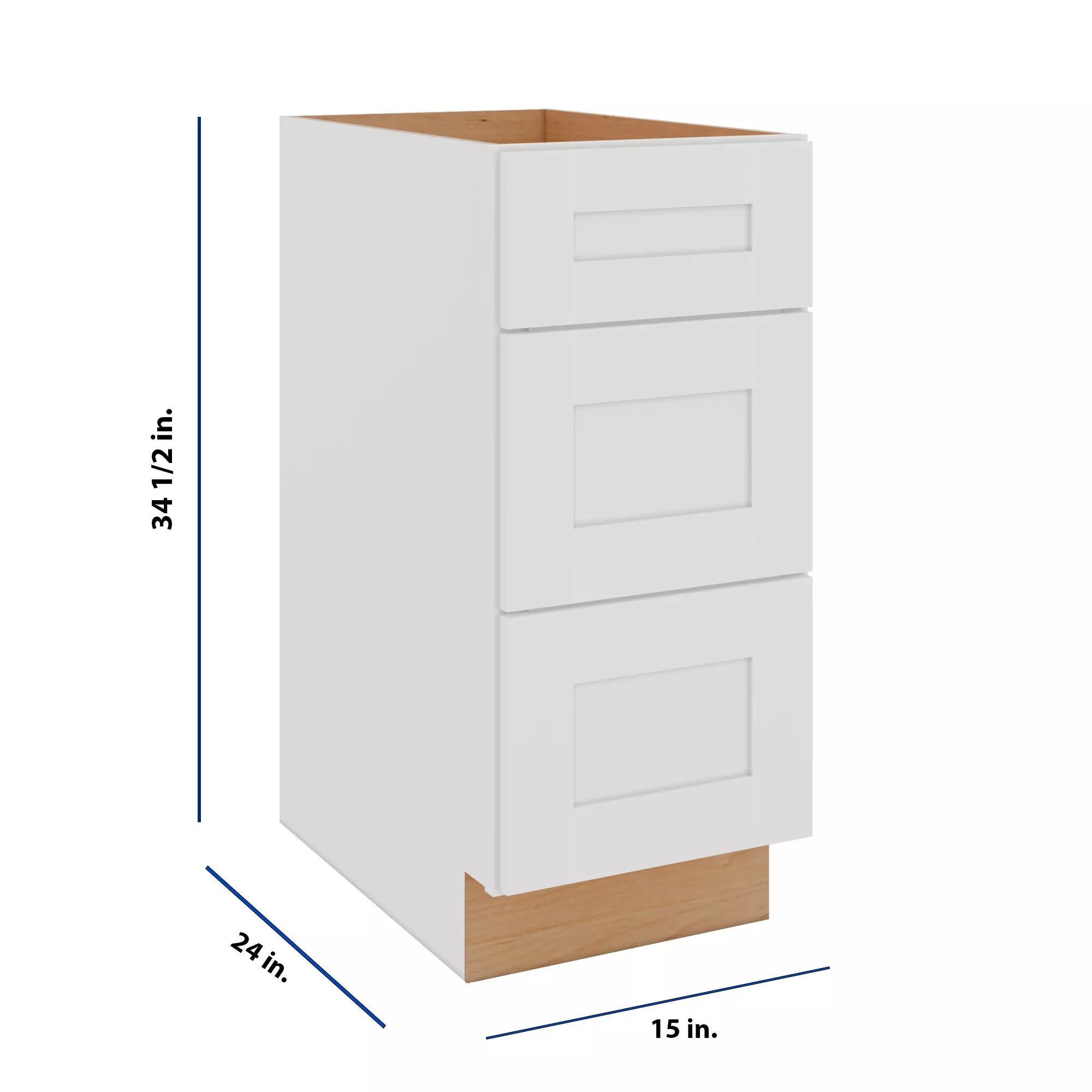 Modernform Cabinet White Shaker 15" W X 34 1/2" H X 24" D  3 Drawer Base Cabinet