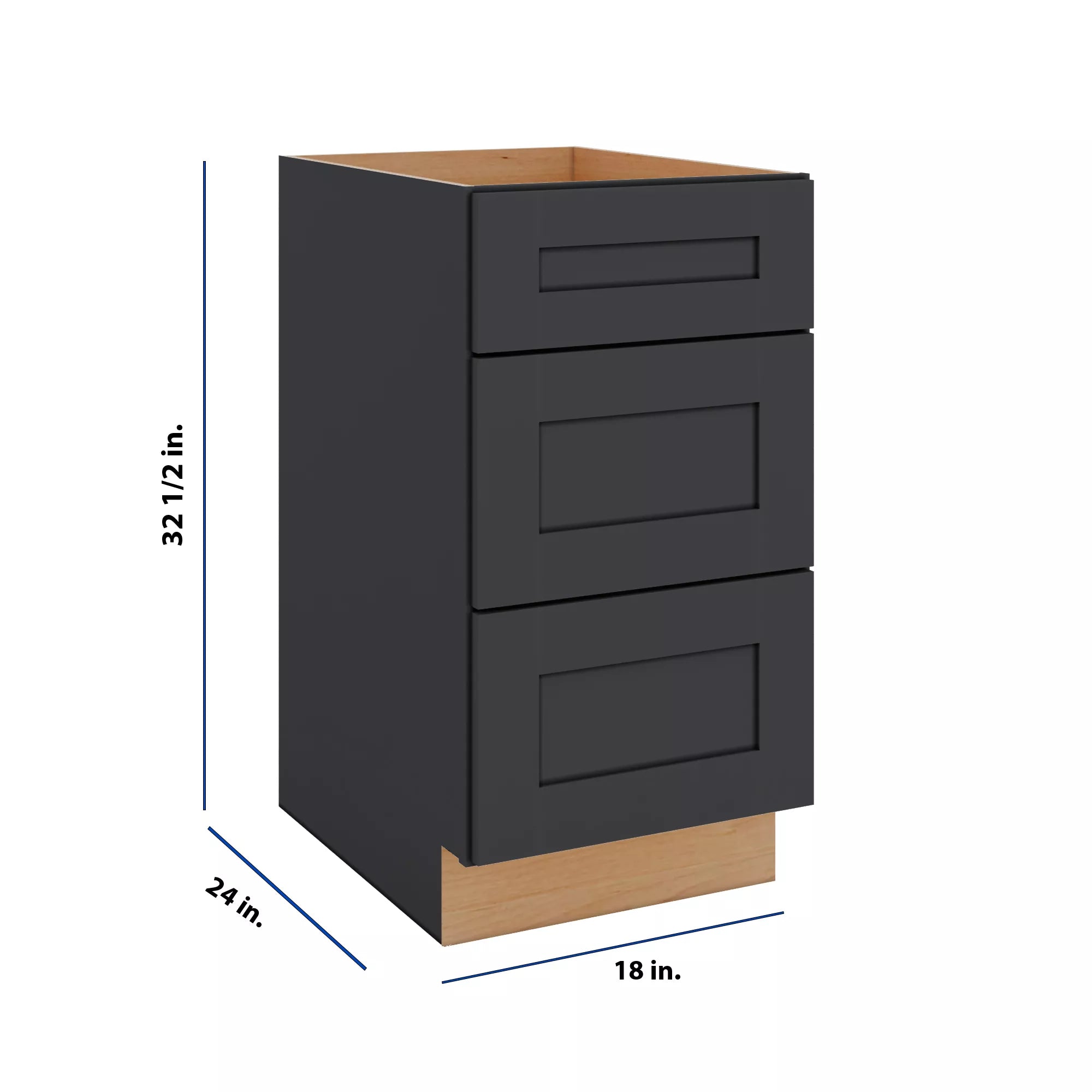 Modernform Cabinet Onyx Black Shaker 18" W X 34 1/2" H X 24" D  3 Drawer Base Cabinet