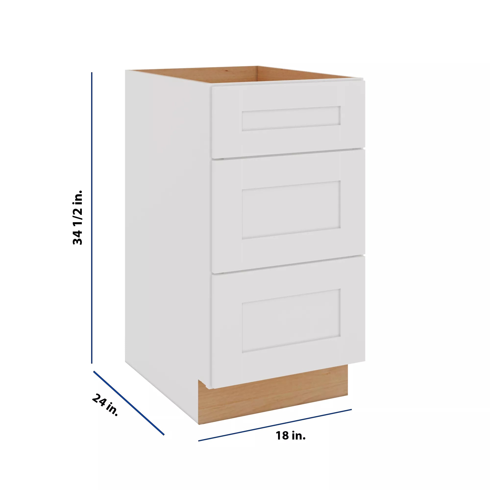 Modernform Cabinet White Shaker 18" W X 34 1/2" H X 24" D  3 Drawer Base Cabinet
