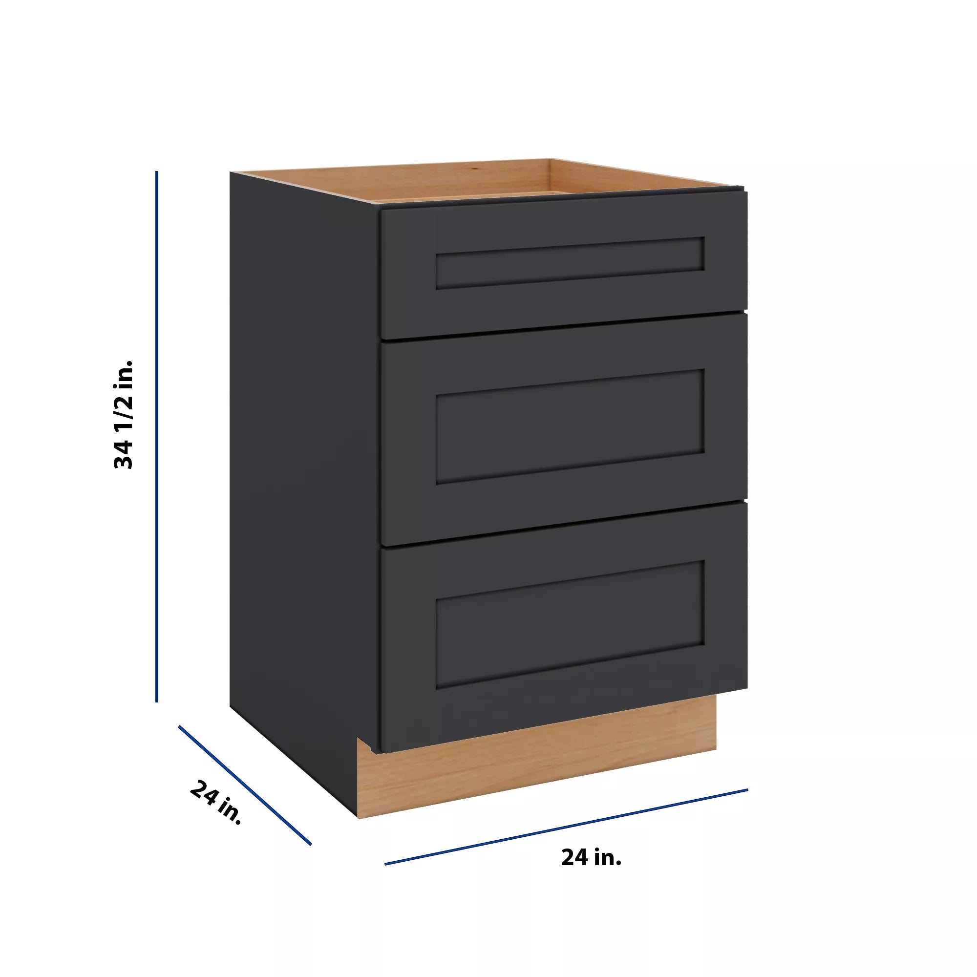 Modernform Cabinet Onyx Black Shaker 24" W X 34 1/2" H X 24" D  3 Drawer Base Cabinet