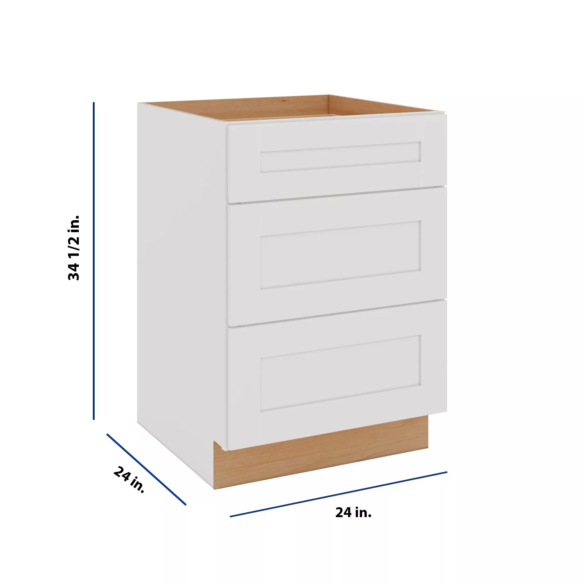 Modernform Cabinet White Shaker 24" W X 34 1/2" H X 24" D  3 Drawer Base Cabinet
