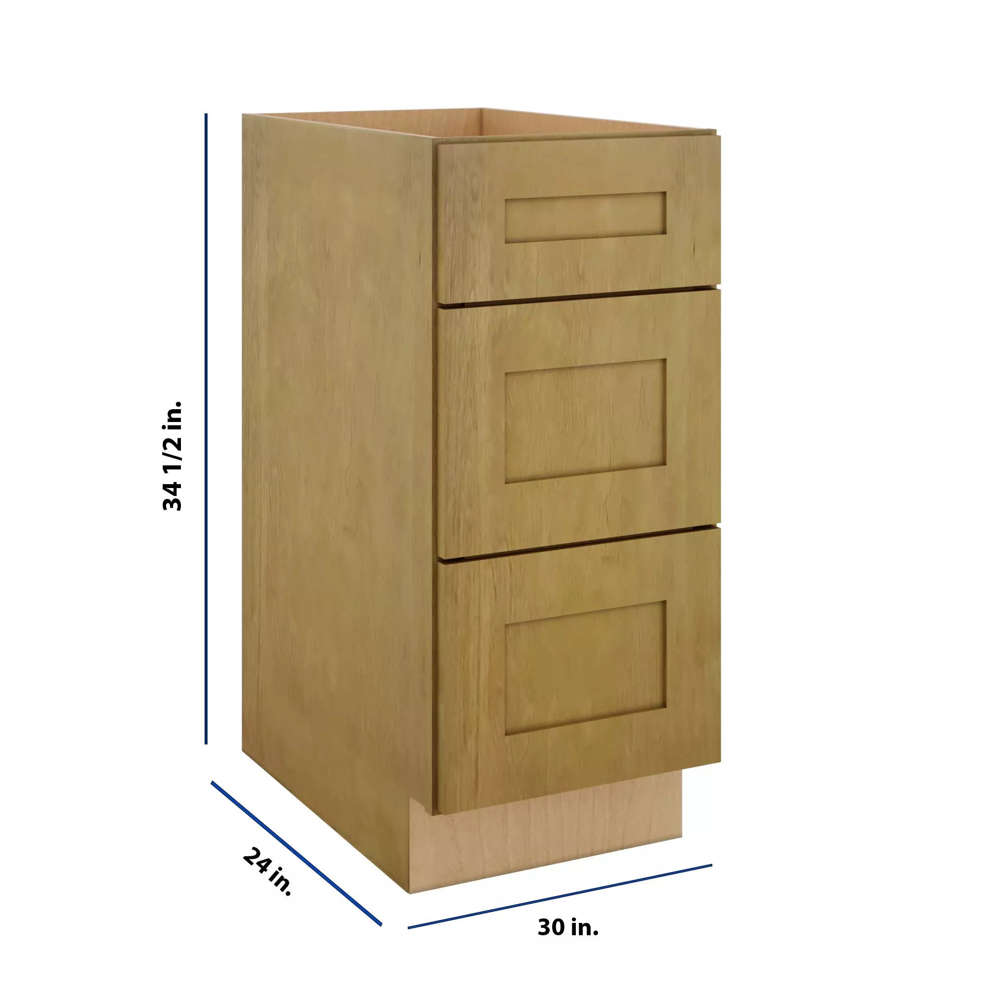 Modernform Cabinet Natural Shaker 30" W X 34 1/2" H X 24" D  3 Drawer Base Cabinet