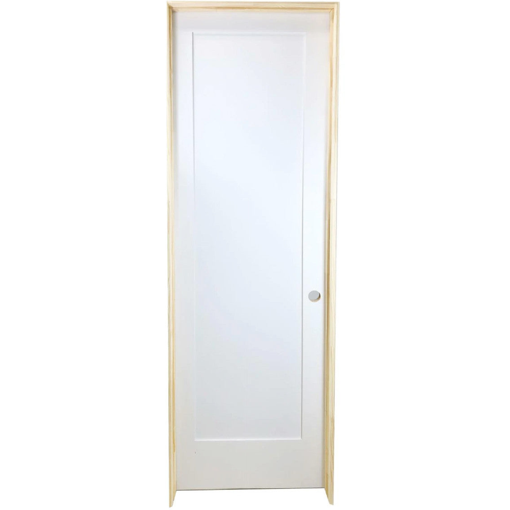 24 in x 80 in White 1-Panel Shaker Solid Core Primed MDF Prehung Interior Door