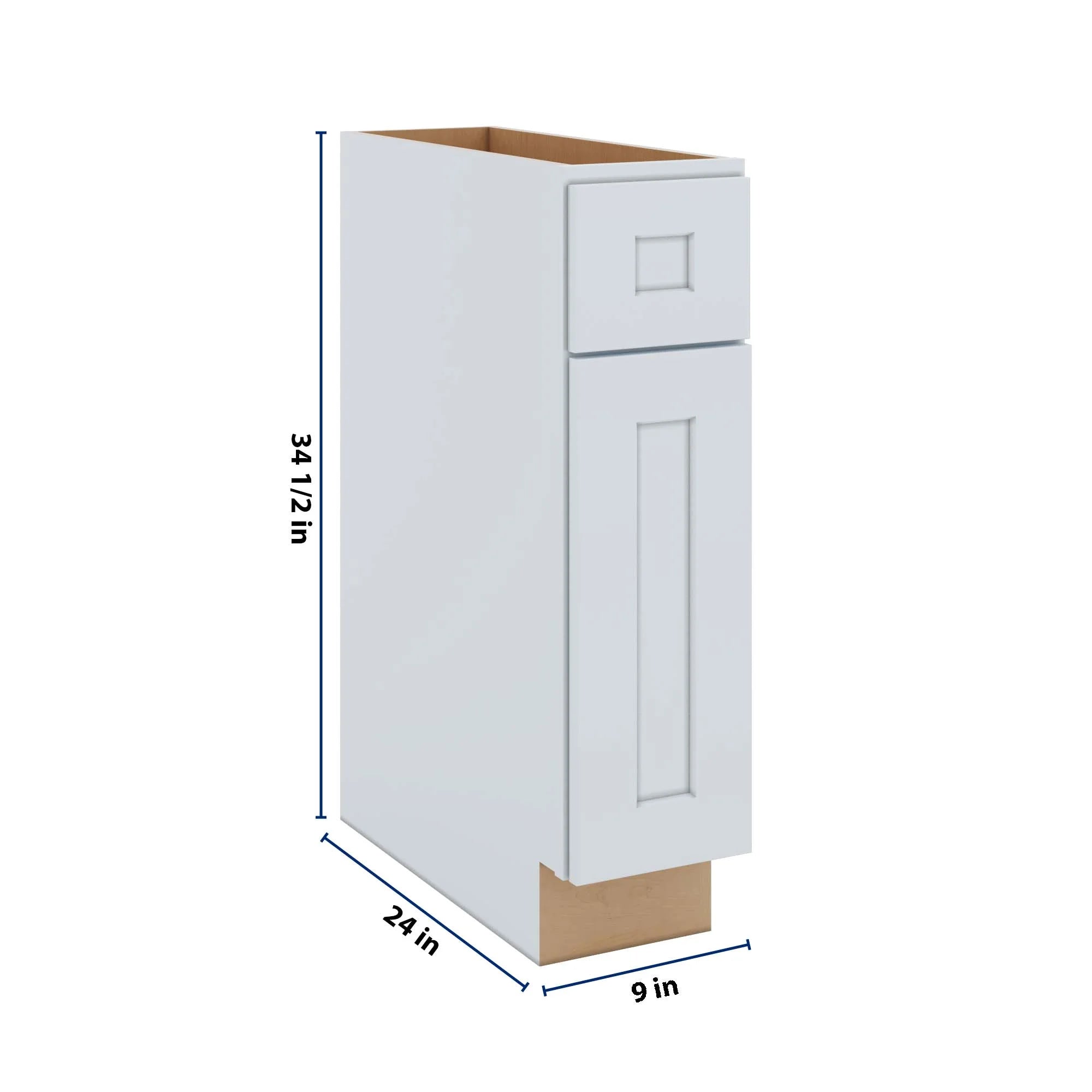 J&K White Shaker S8 Single Door Standard Base Cabinet - 9" W