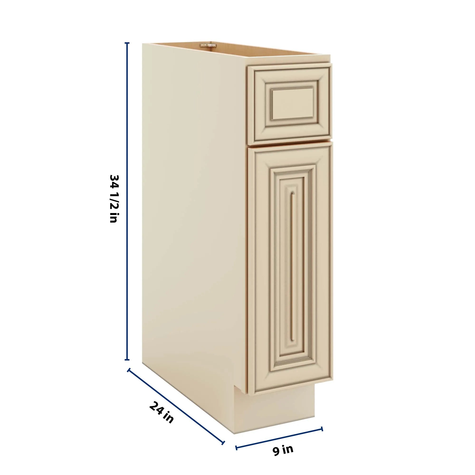 J&K Creme Glazed A7 Single Door Standard Base Cabinet - 9" W