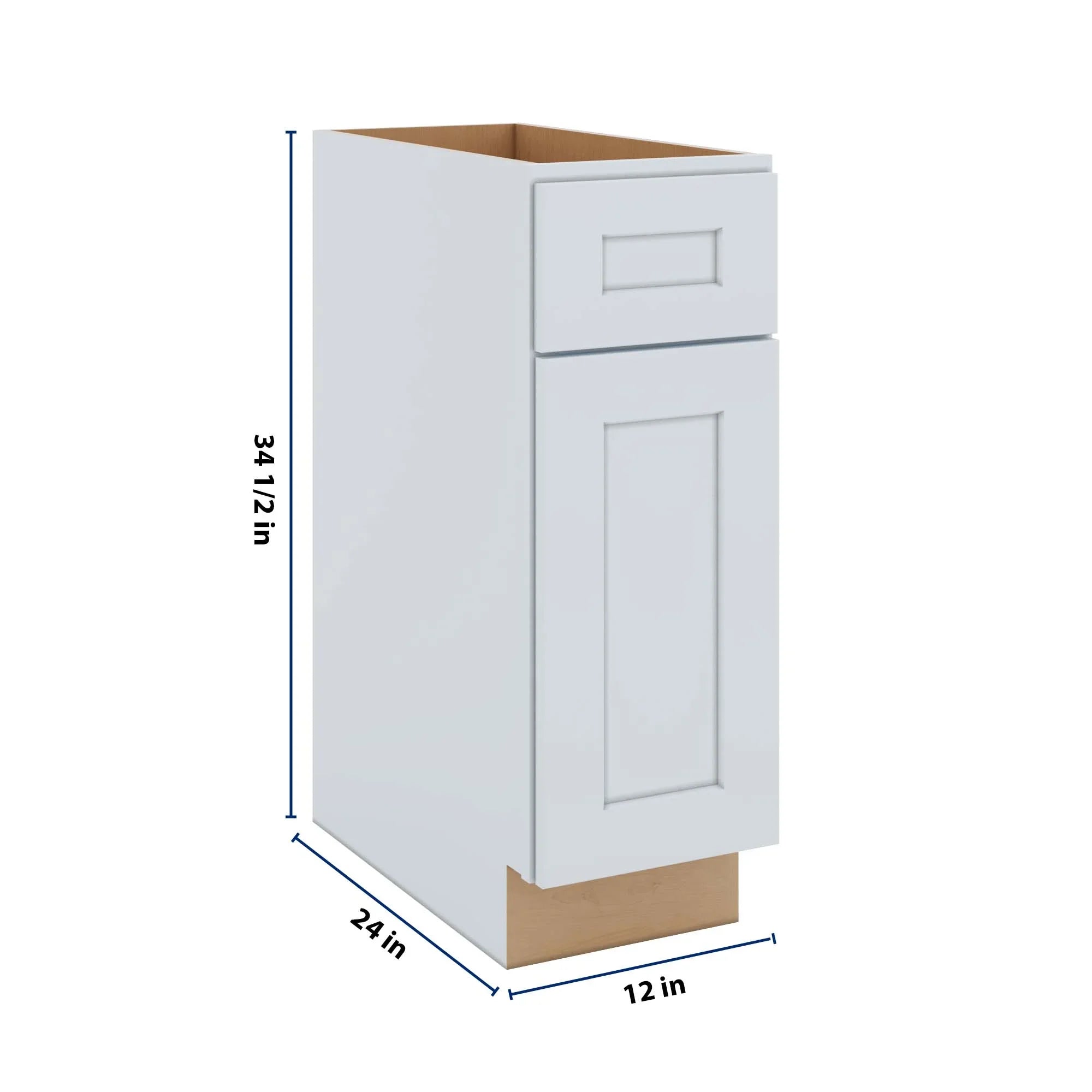 J&K White Shaker S8 Single Door Standard Base Cabinet - 12" W