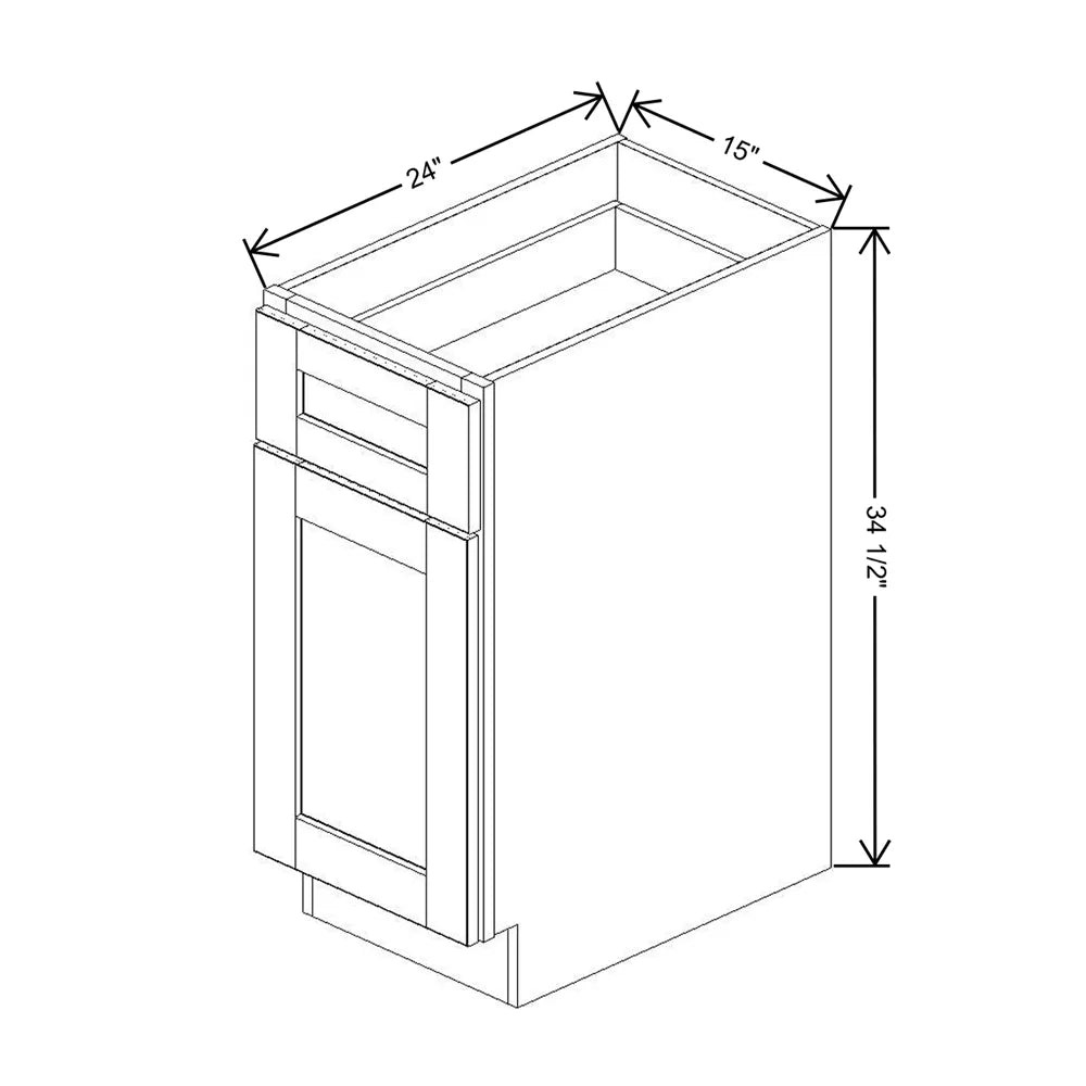 J&K White Shaker S8 Single Door Standard Base Cabinet - 15" W