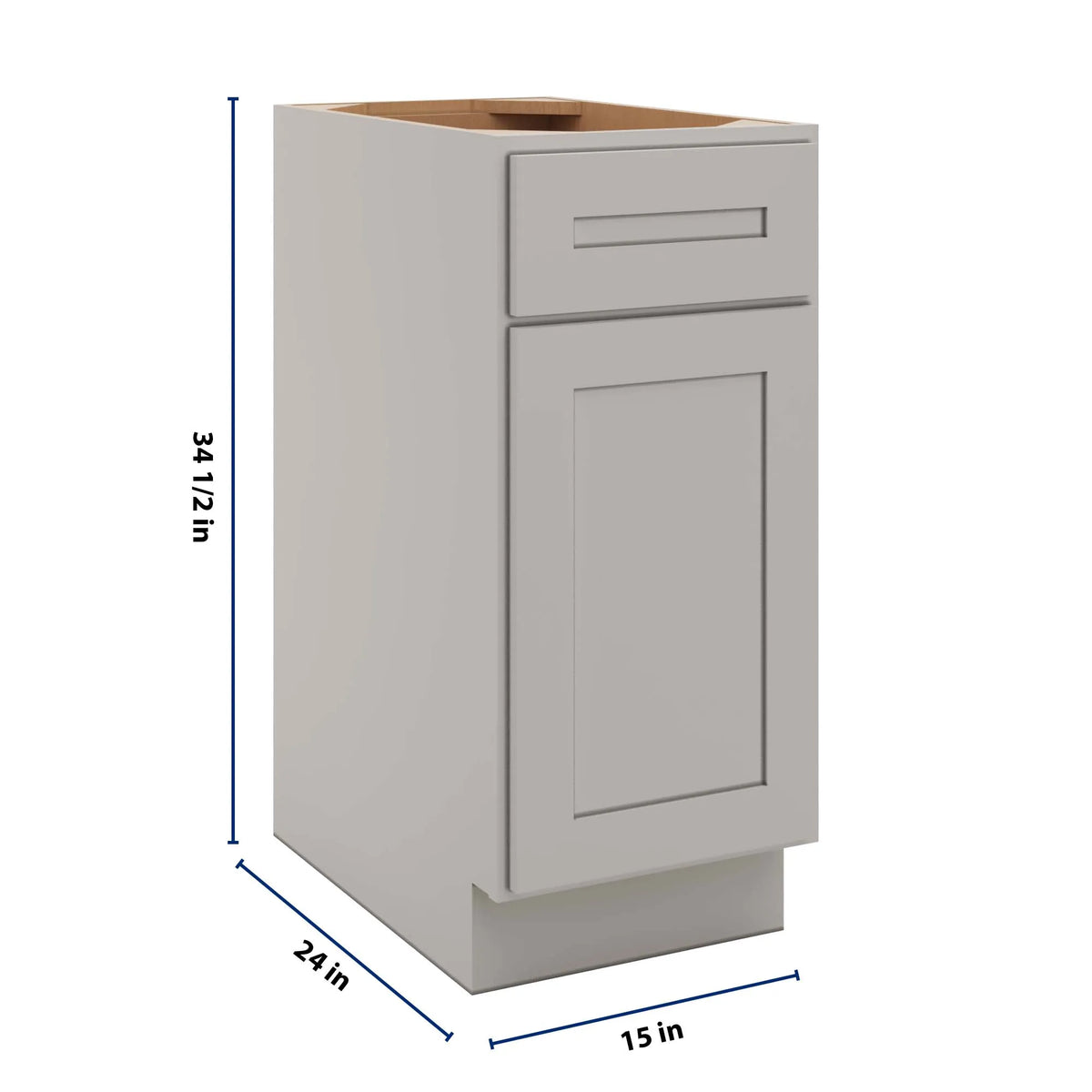 CNC Luxor 5-Piece Misty Grey 15" W Single Door Base Cabinet W/ 1 Pullout Shelf