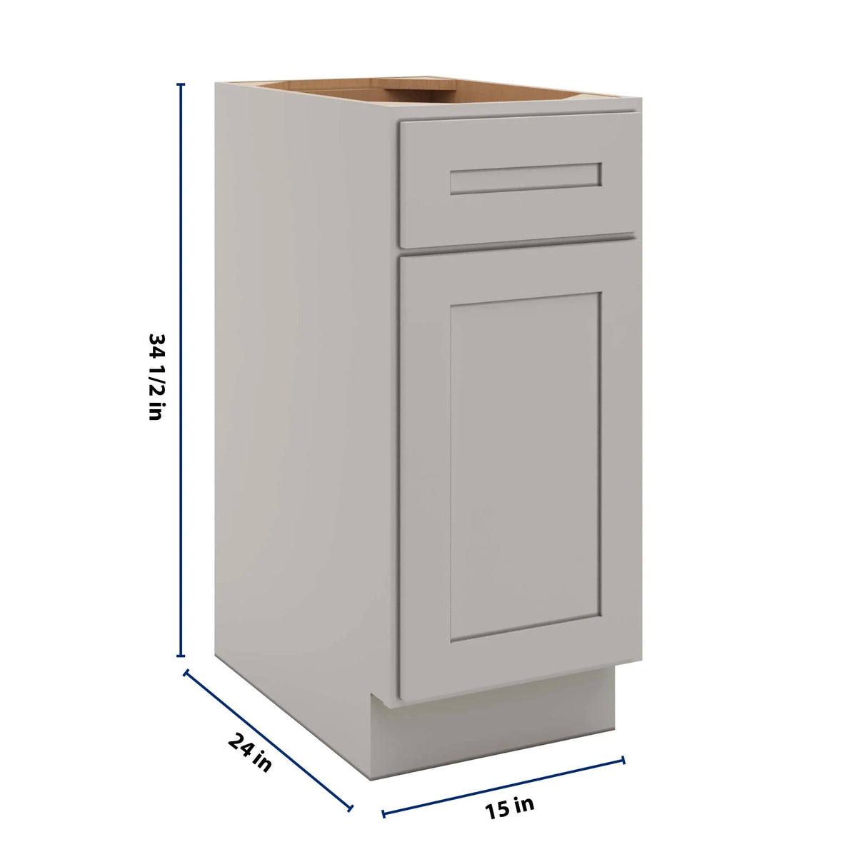 CNC Luxor 5-Piece Misty Grey 15" W Single Door Base Cabinet W/ 2 Pullout Shelf