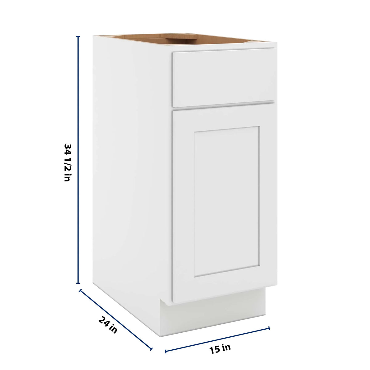 cnc luxor white 15 w single door base cabinet w 2 pullout shelf